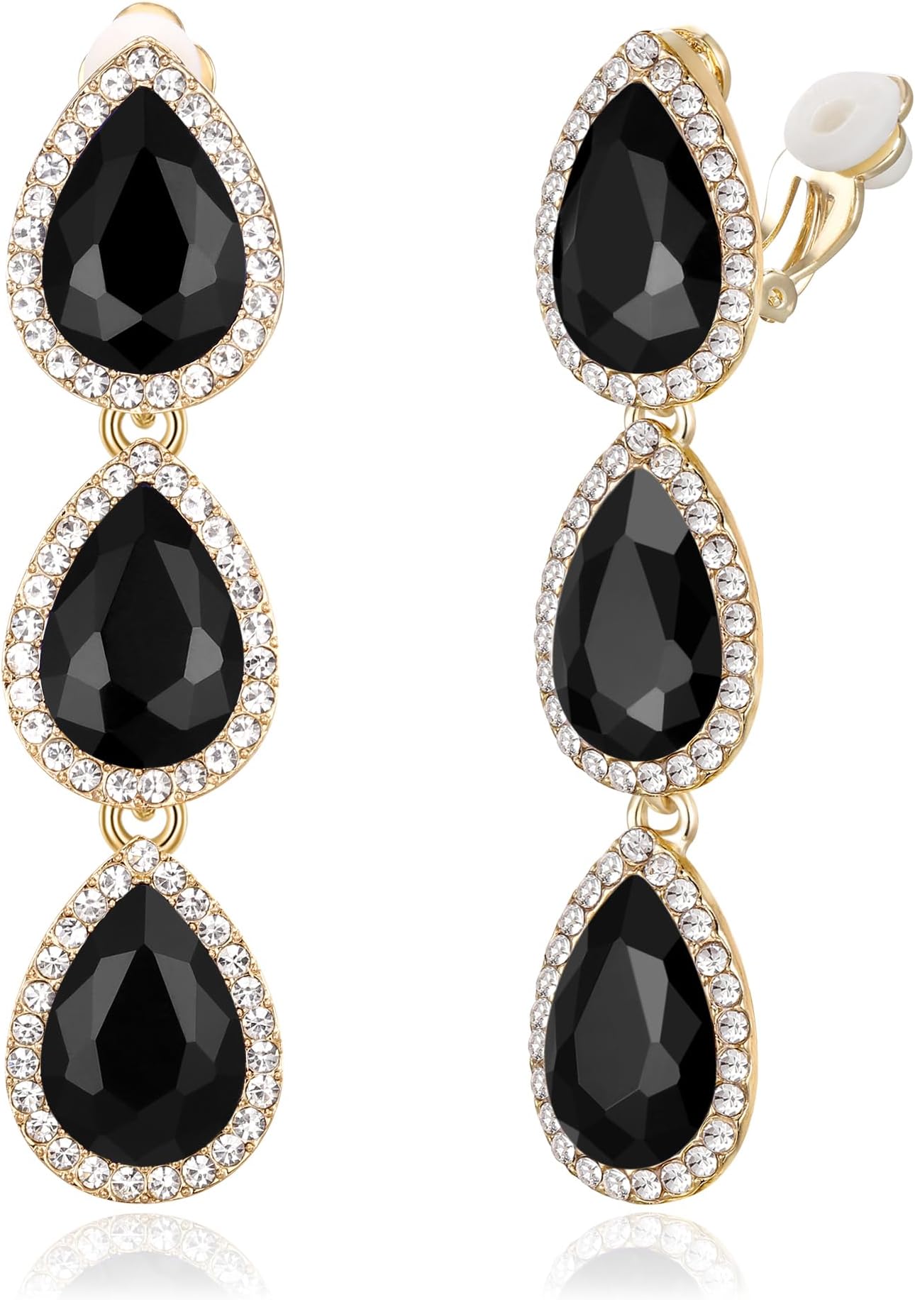 EleQueen Women's Austrian Crystal Teardrop Pear Shape 2.4 Inch Long Clip-on Dangle Earrings