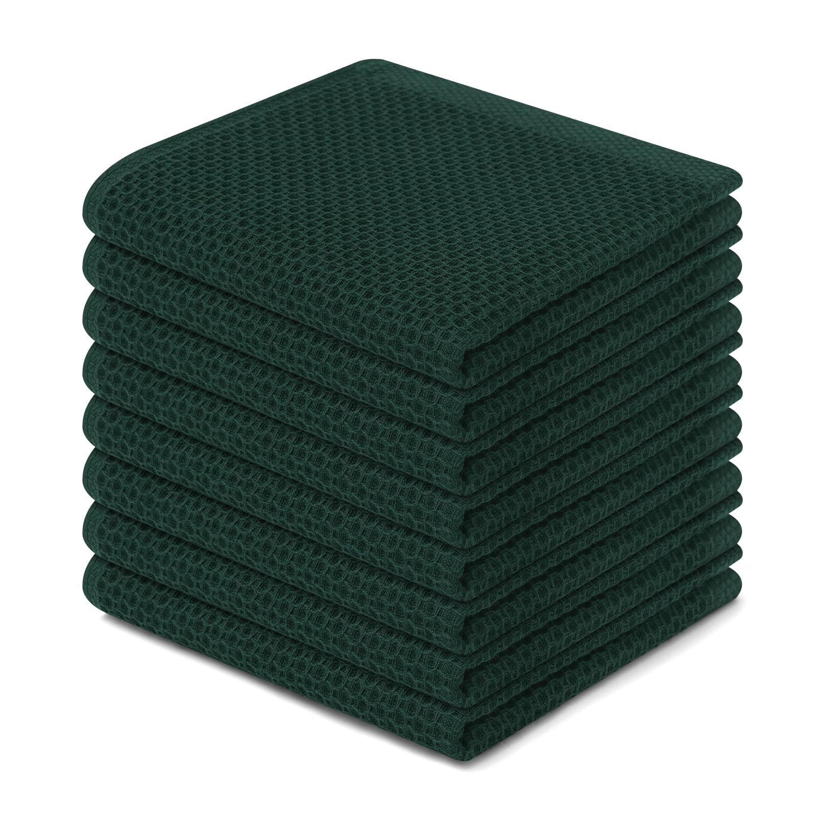 Homaxy 100% Cotton Waffle Weave Kitchen Dish Cloths 8-Pack, Blackish Green