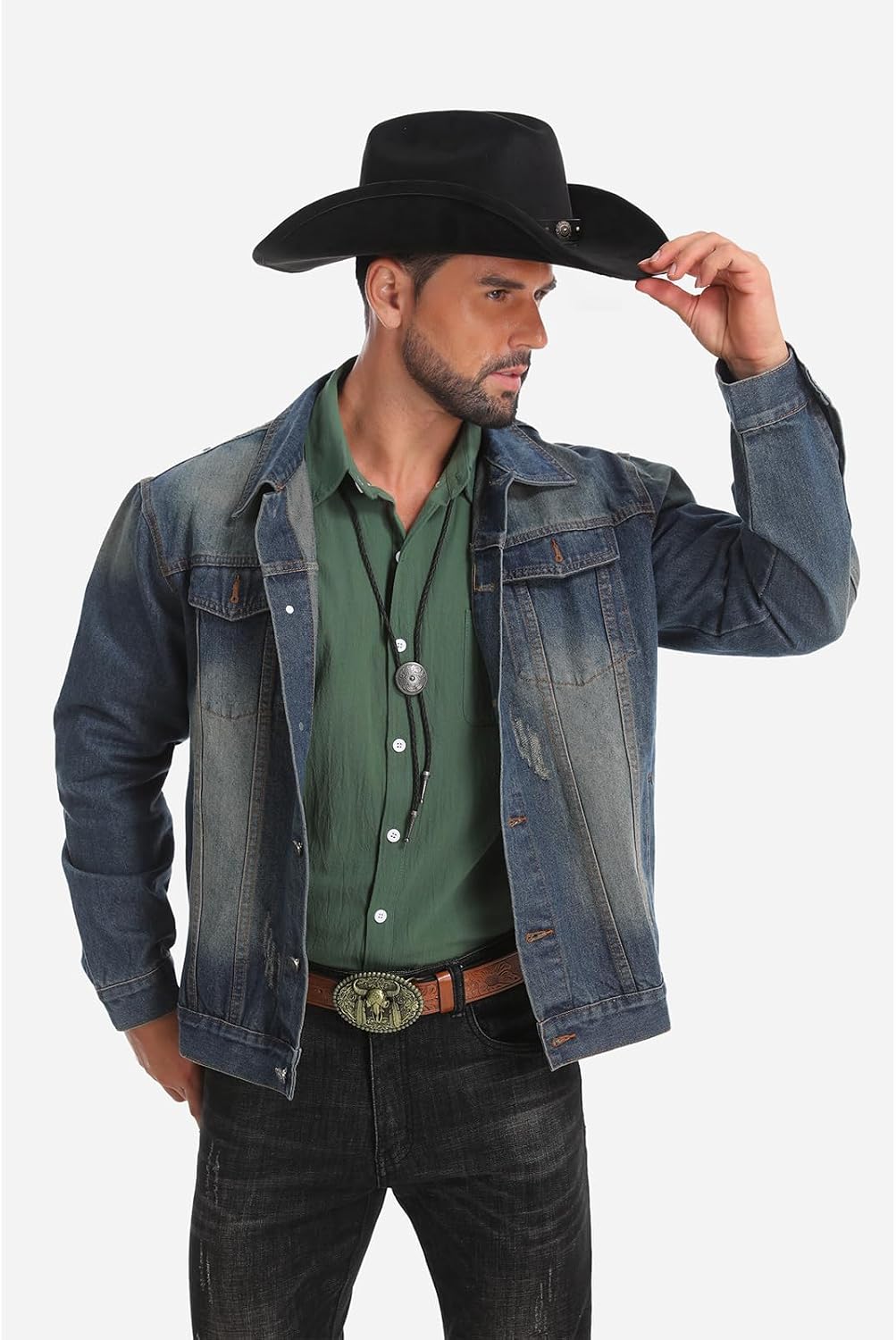 Western Cowboy Hat for Men Women,Shapeable Wide Brim Felt Fedora Classic Cowgirl Hats for Cowboys and Cowgirls,with bolo tie