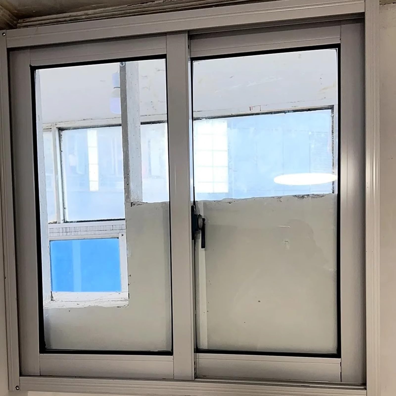 Ventana corrediza de aluminio para sótano y baño, 90 x 100 cm, diseño de travesaño de ventilación transparente, montaje empotrado, ventana horizontal pequeña, duradera y elegante solución de mejora