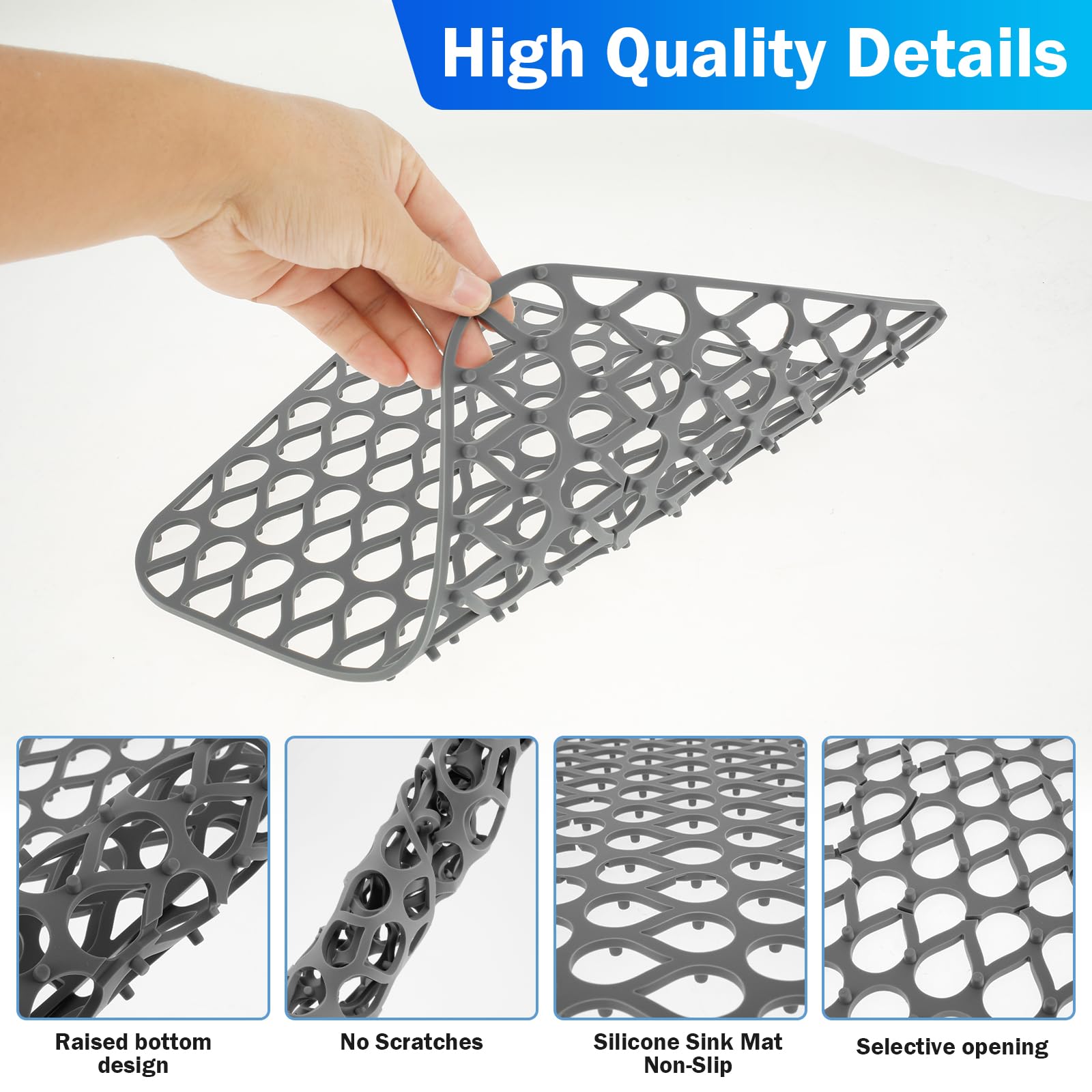 2 Tappetini Lavello Silicone 31.4x26cm - Antiscivolo, Tagliabile, Per Cucina E Bagno - Foto 6