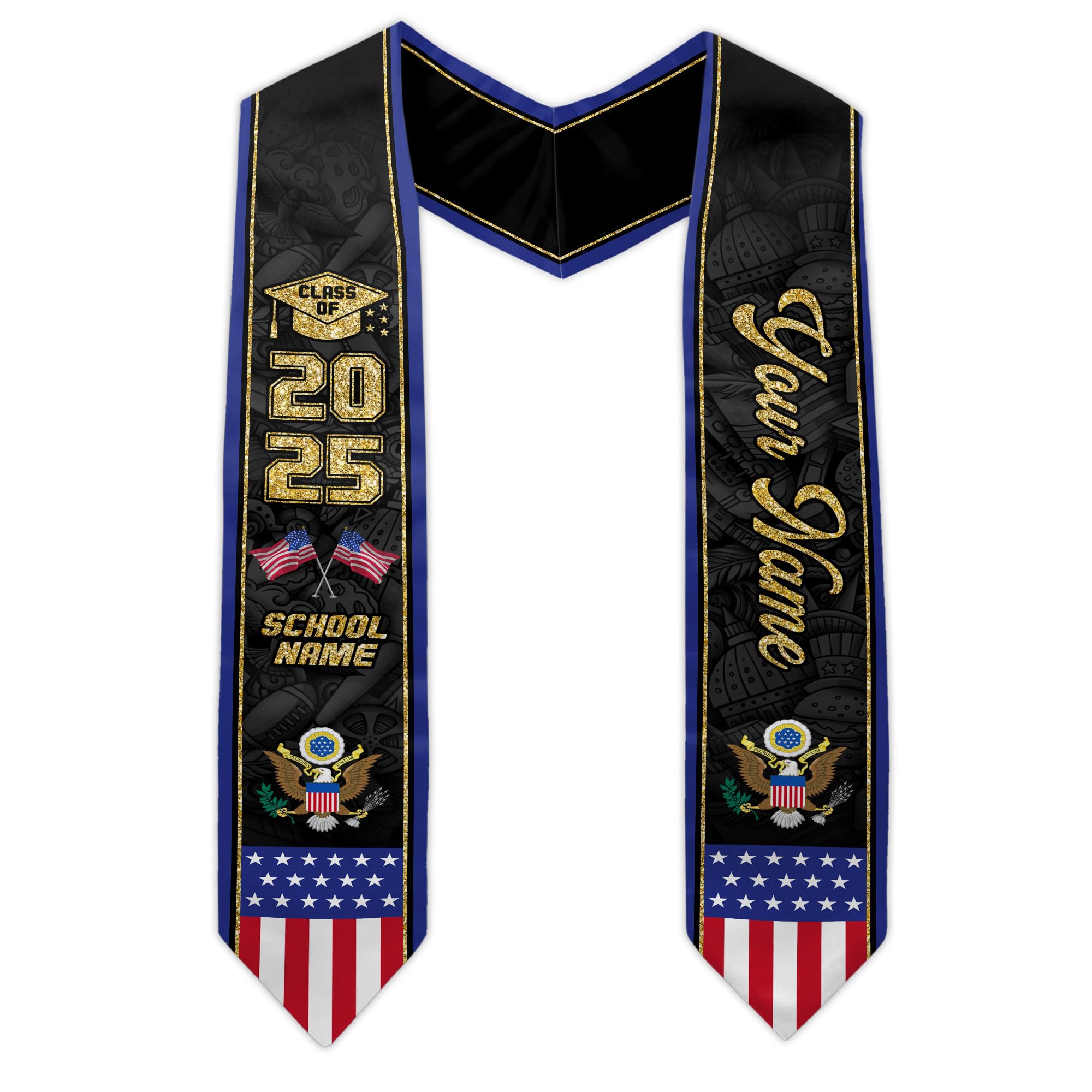MonkeyVan Personalized USA Graduation Sash, Class of 2025 American Flag Stole Custom Stole for College High School University M18