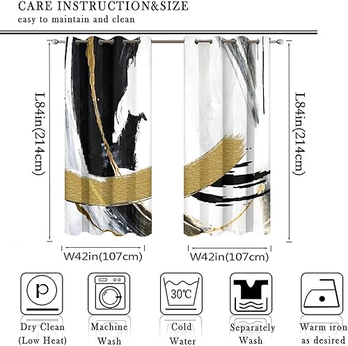 Miniatura 2 de Cortinas de mármol negro y dorado para dormitorio, pintura al óleo moderna abstracta y moderna, estampado geométrico de acuarela, aislamiento