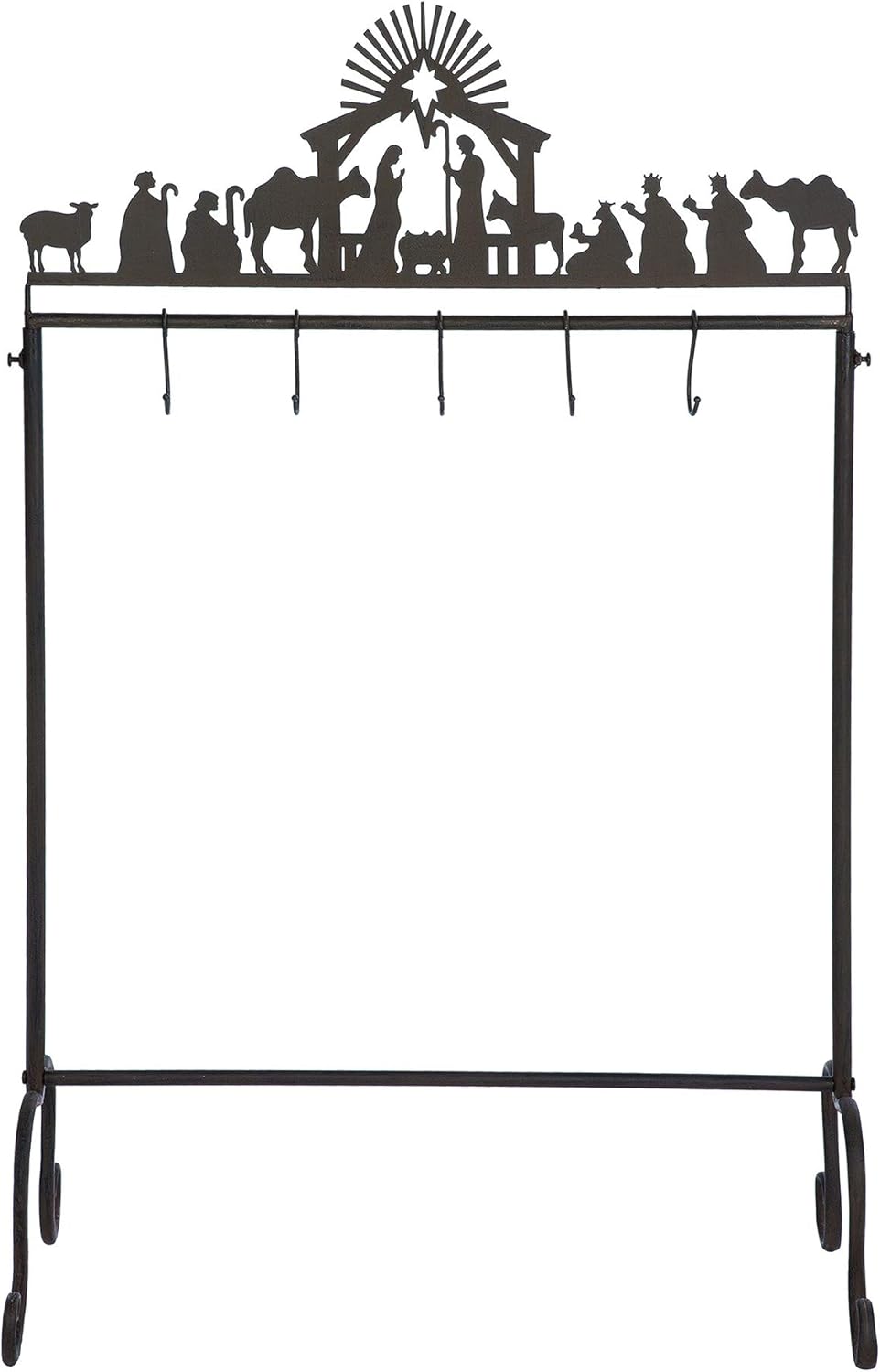 Creche Nativity Black 42 x 27 Iron Metal Christmas Stocking Holder Stand
