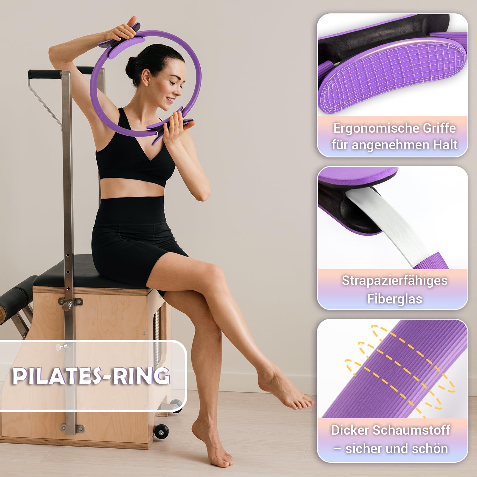 Pilates Set für Zuhause, Pilates Ring und Ball Set mit 12"/30 cm Yoga Circle, Miniball, 3 Fitnessbänders, Trainingsposter & Tragbare Tasche, Pilates Kit für Homeworkout Equipment Frauen, Workout