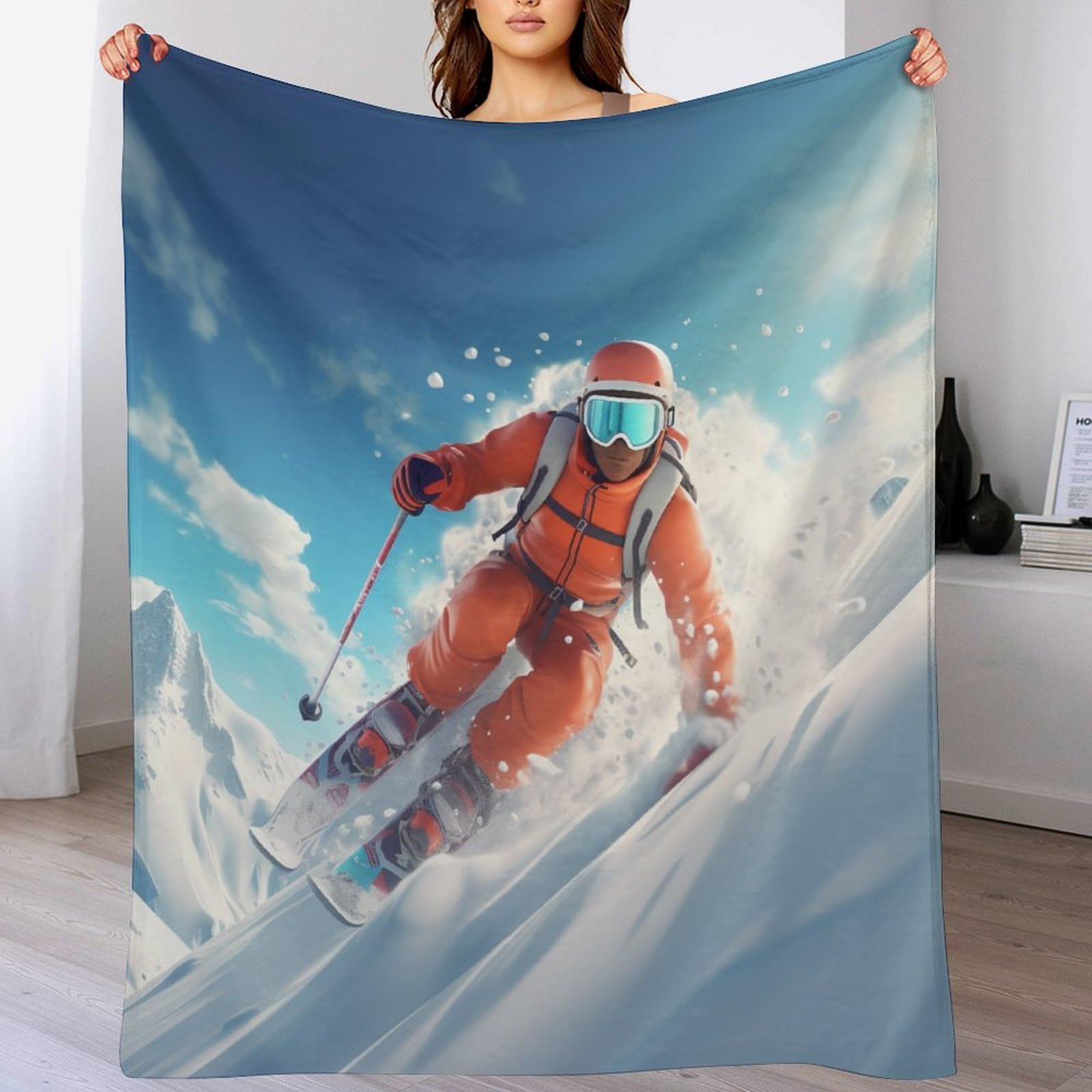 Ski en Montagne enneigé Plaid Polaire Canape Couverture - Jete De Canapé en Flannel, Doux Chaude, pour Le Voyage Lit, Fit All-Season 180×200cm