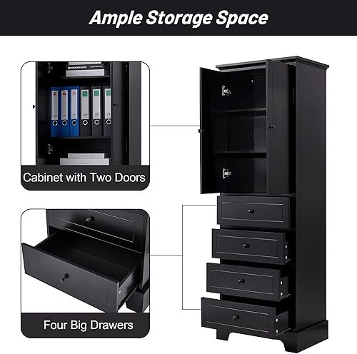 Miniatura 9 de Merax Armario de almacenamiento con puertas y 3 cajones, estantería abierta, armario de despensa, organizador independiente para baño, cocina u