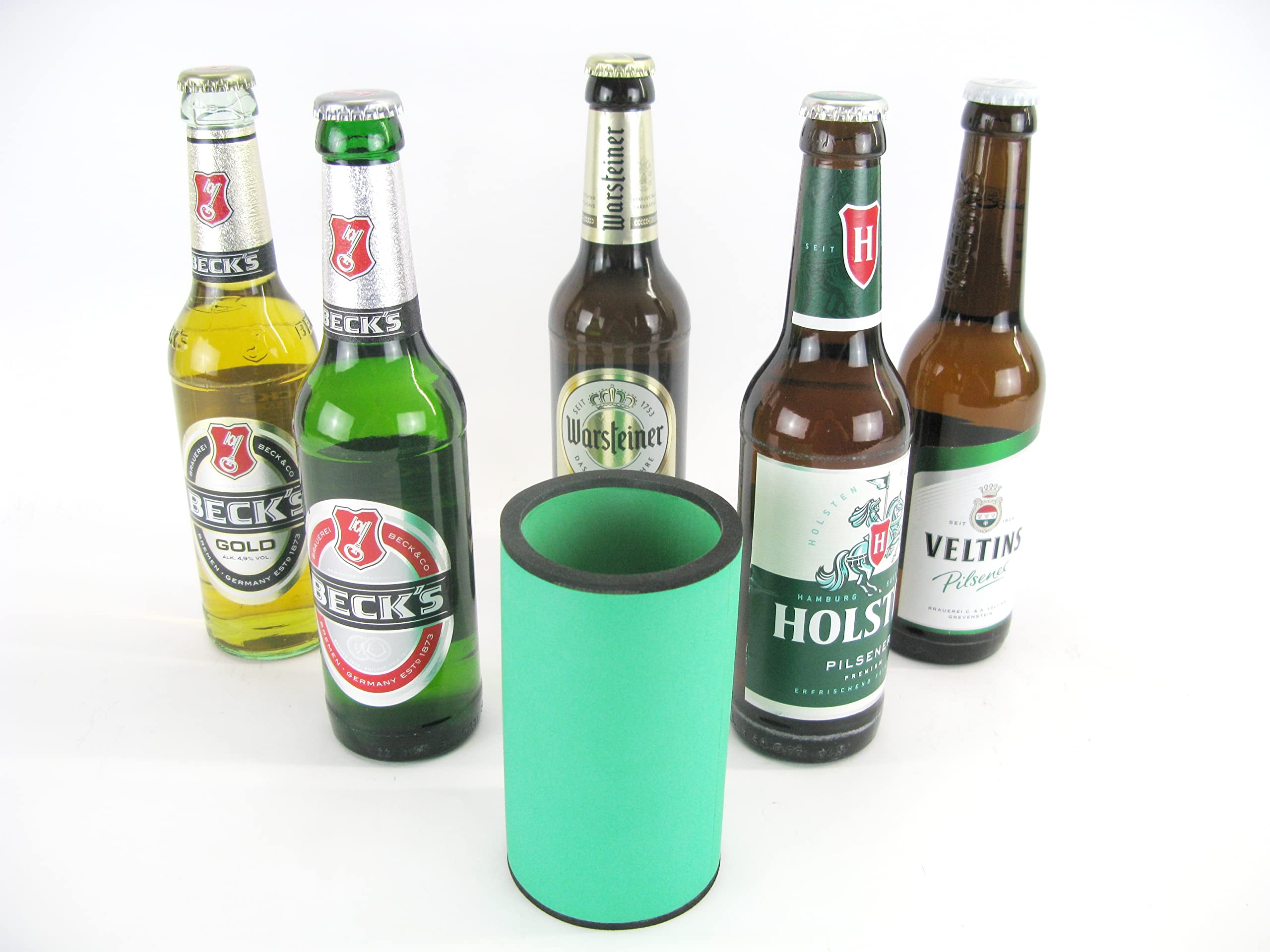 asiahouse24 5 x refrigeratori per bevande verdi – refrigeratore per birra – per bottiglie di birra lunghe 0,33 L in neoprene spesso 5 – 6 mm per un migliore raffreddamento – refrigeratore di qualità