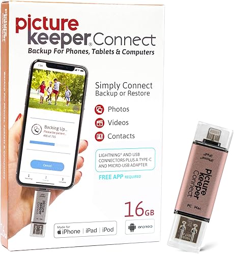 Vista 14 de Picture Keeper Connect para iPhone, Android, USB-C, PC y Mac - USB de 128GB para copia de seguridad de fotos, videos, contactos, copia de seguridad