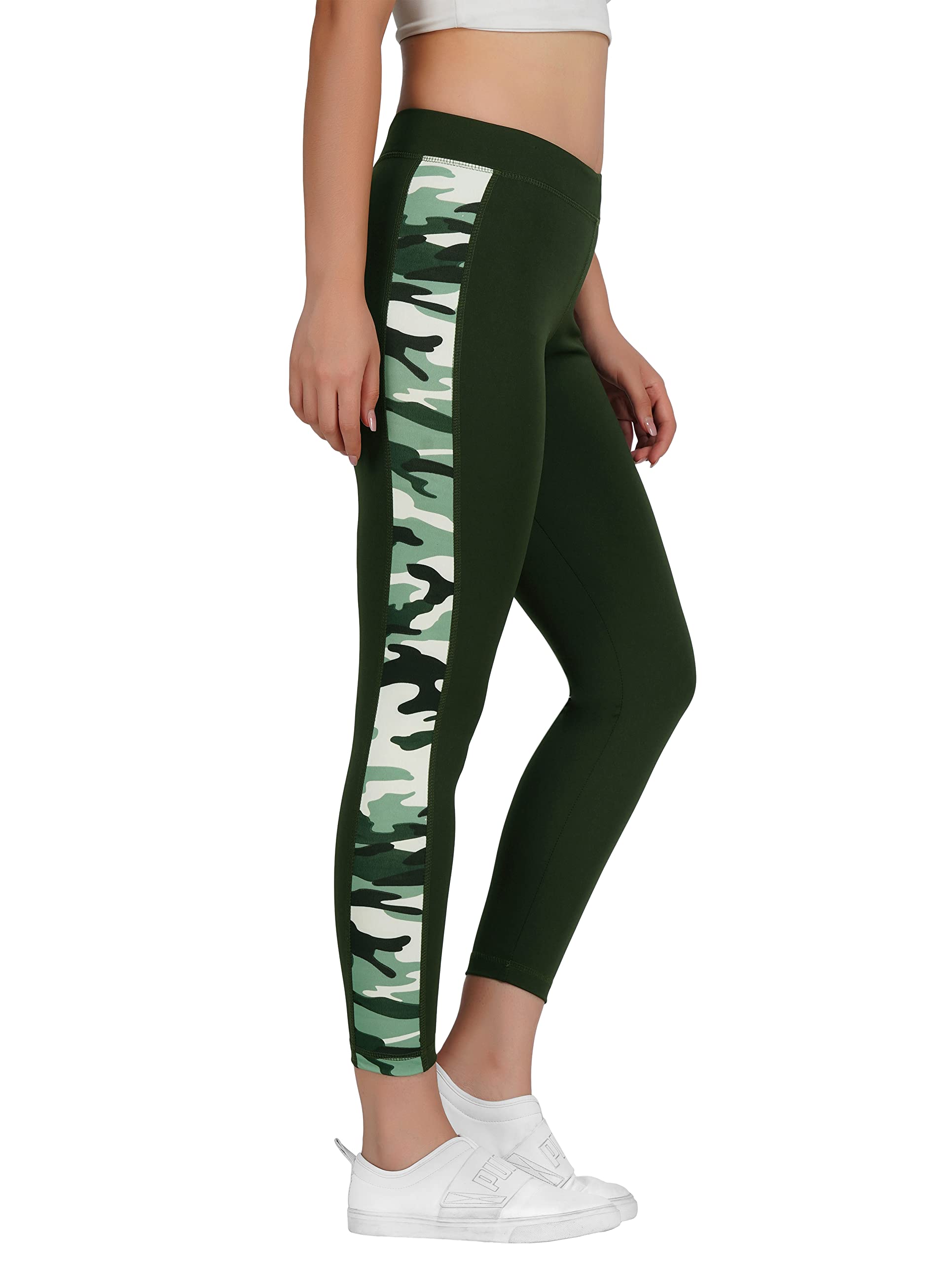 new look Gym wear Workout Leggings Tights Ankle Length Stretchable Sports Leggings | Sports Fitness Yoga Track Pants for Girls & Women(Olive, Size - M)-picture-36