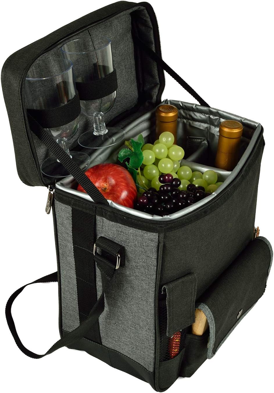 Picnic at Ascot Personalized Monogrammed Wine and Cheese Picnic Basket/Cooler with Hardwood Cutting Board, Cheese Knife and Corkscrew, Assembled & Quality Approved in The USA