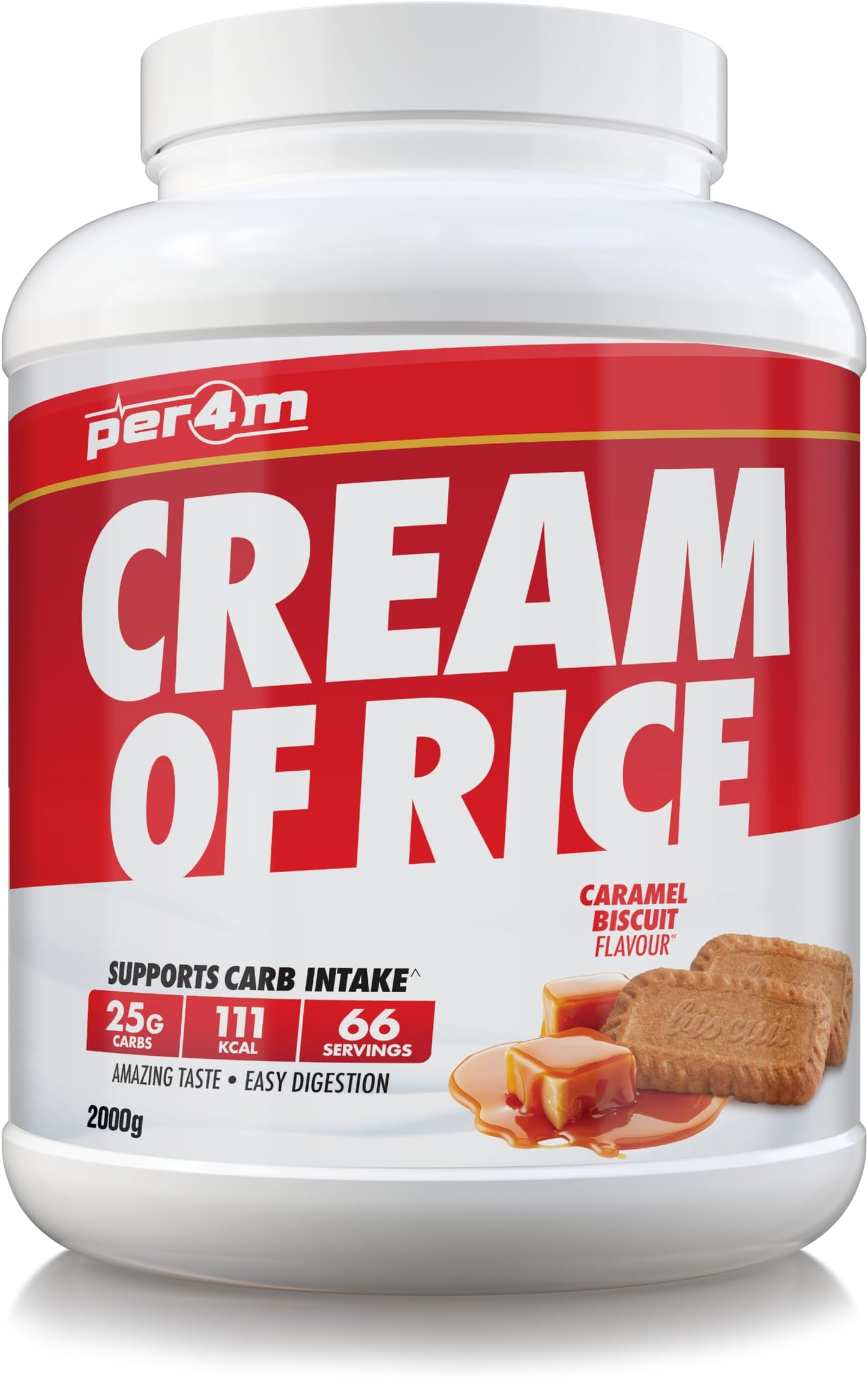 per4m Cream Of Rice | 66 Servings | High Carbohydrate Cream Of Rice | Breakfast Replacement | Low Sugar Gym Supplements 2kg (Caramel Biscuit)