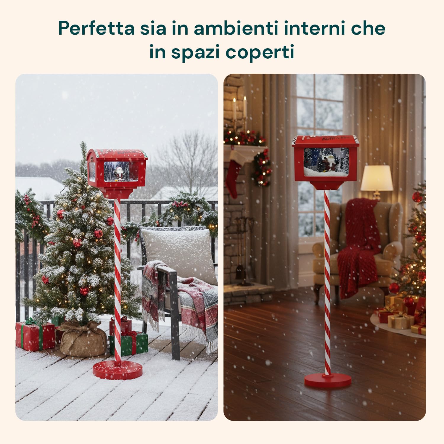 Wintem - Box Postale Scenografica 150cm con Luci, Suoni e Movimento per Decorazioni Natalizie di Grande Impatto, Funzionamento Tramite Cavo USB e 3 Batterie AA