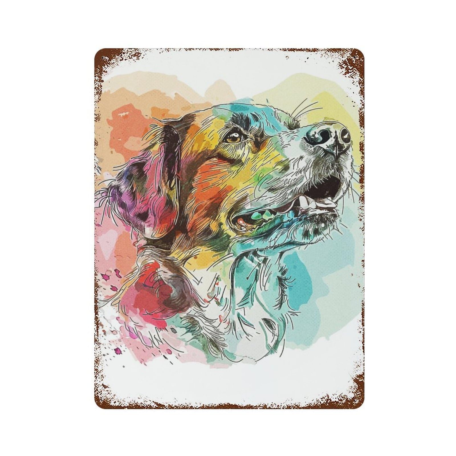 Retro Metal Sign with Painting Colorful Dog Design 15.7"x11.8", for Living Room, Hallway And Home Decor, Farmhouse Wall Decor