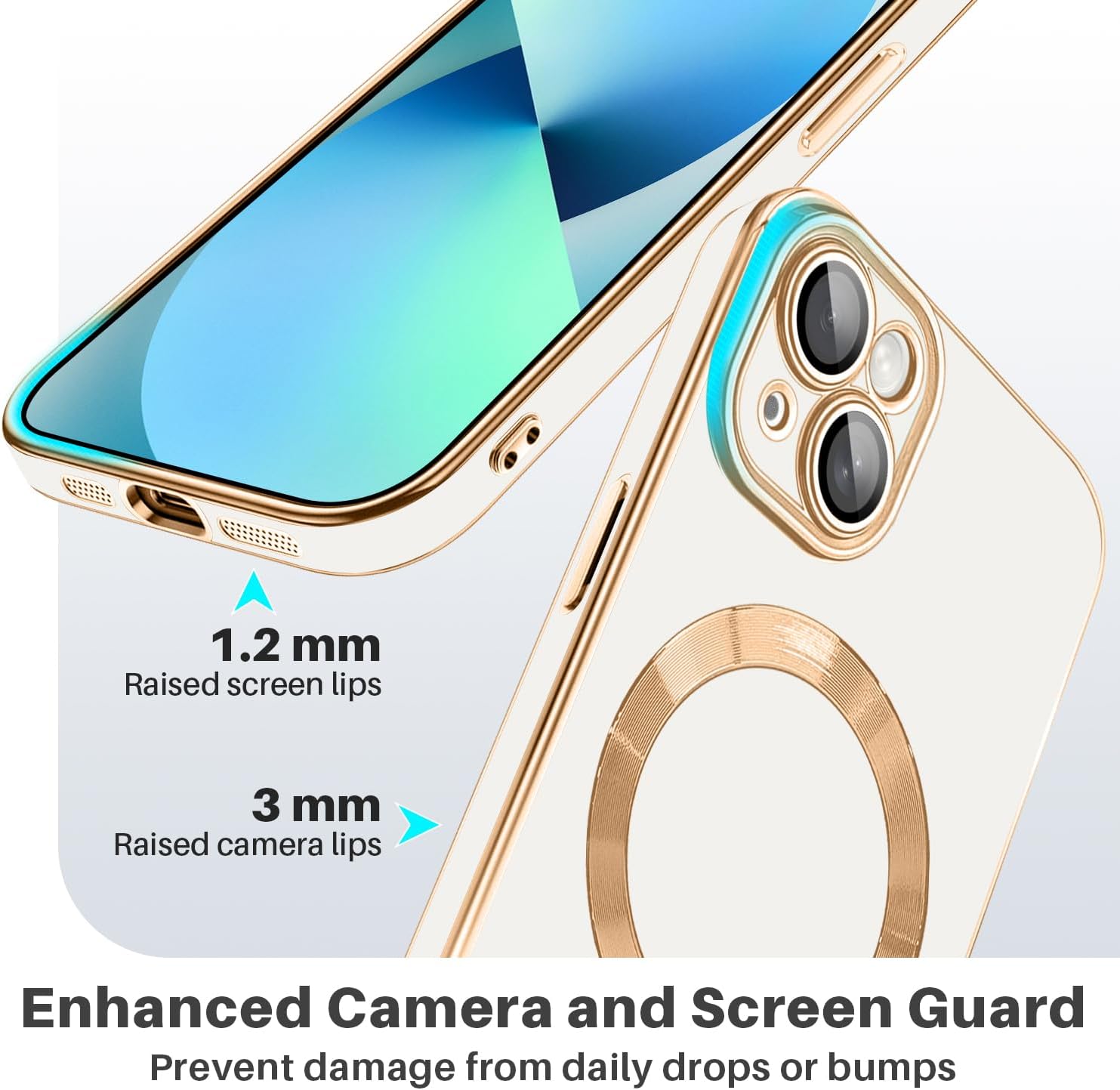 Dinick Designed for iPhone 13 Case with Magnetic [Built-in Camera Cover] Compatible with MagSafe Soft TPU Glitter Cover Anti-Scratch Protective Slim for iPhone 13 Case White and Gold - Image 4