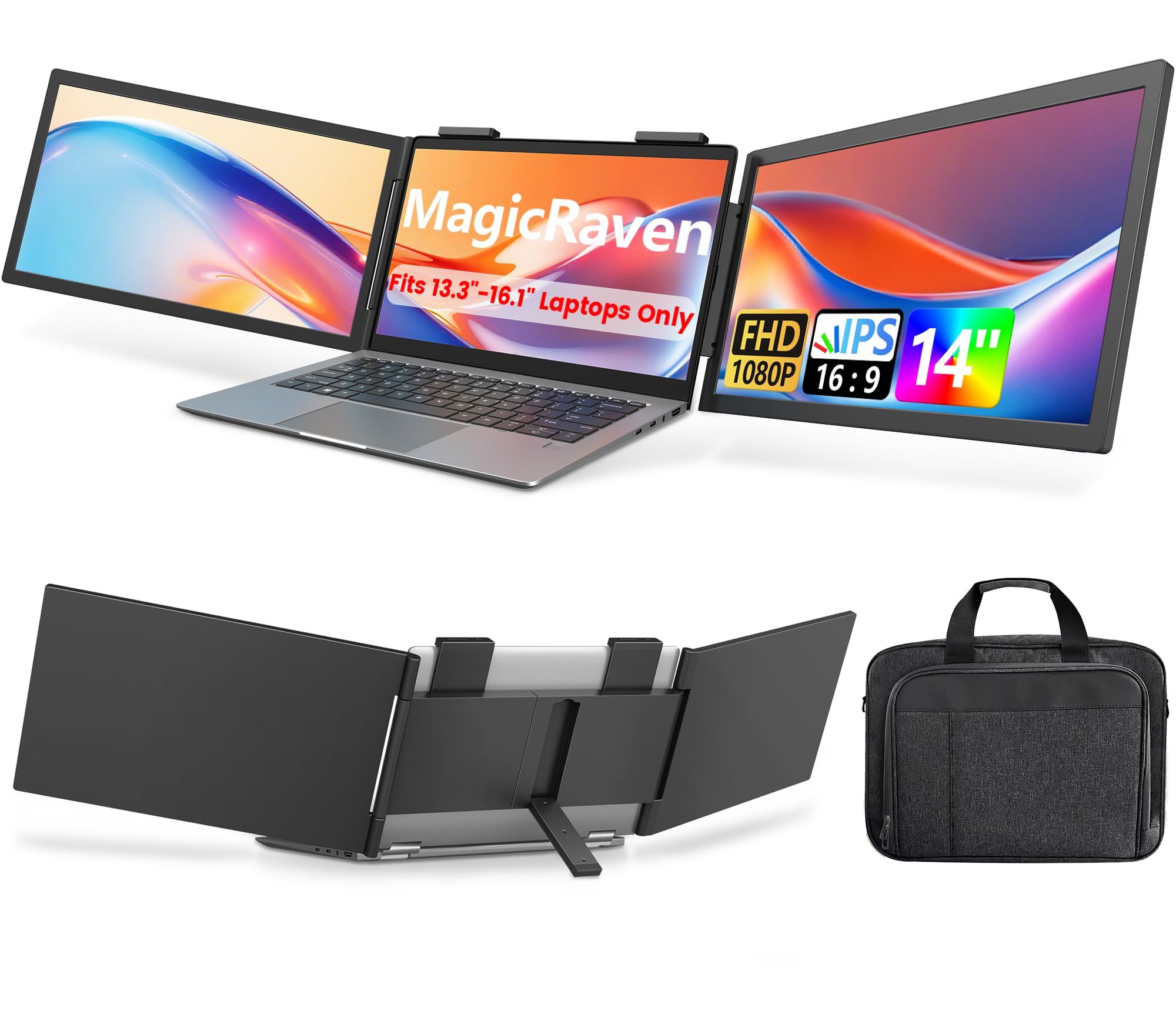 Laptop Screen Extender, 14" 1080P Portable Monitor, Type-C HDMI Plug and Play for 13.3" - 16.1" Laptops, 270° Rotation Attachment Display for Windows/MacOS/Chrome Laptop Phone — view 9