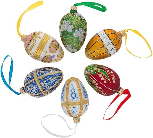 Miniatura 8 de Adorno de huevo de cristal azul con copo de nieve dorado de 4 pulgadas