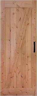LUBANN 32 in. x 84 in. Urban Style Framed Z-Brace Barn Door Unfinished Hardwood Knotty Alder Solid Wood Dissembled Barn Door Slab with Hardware