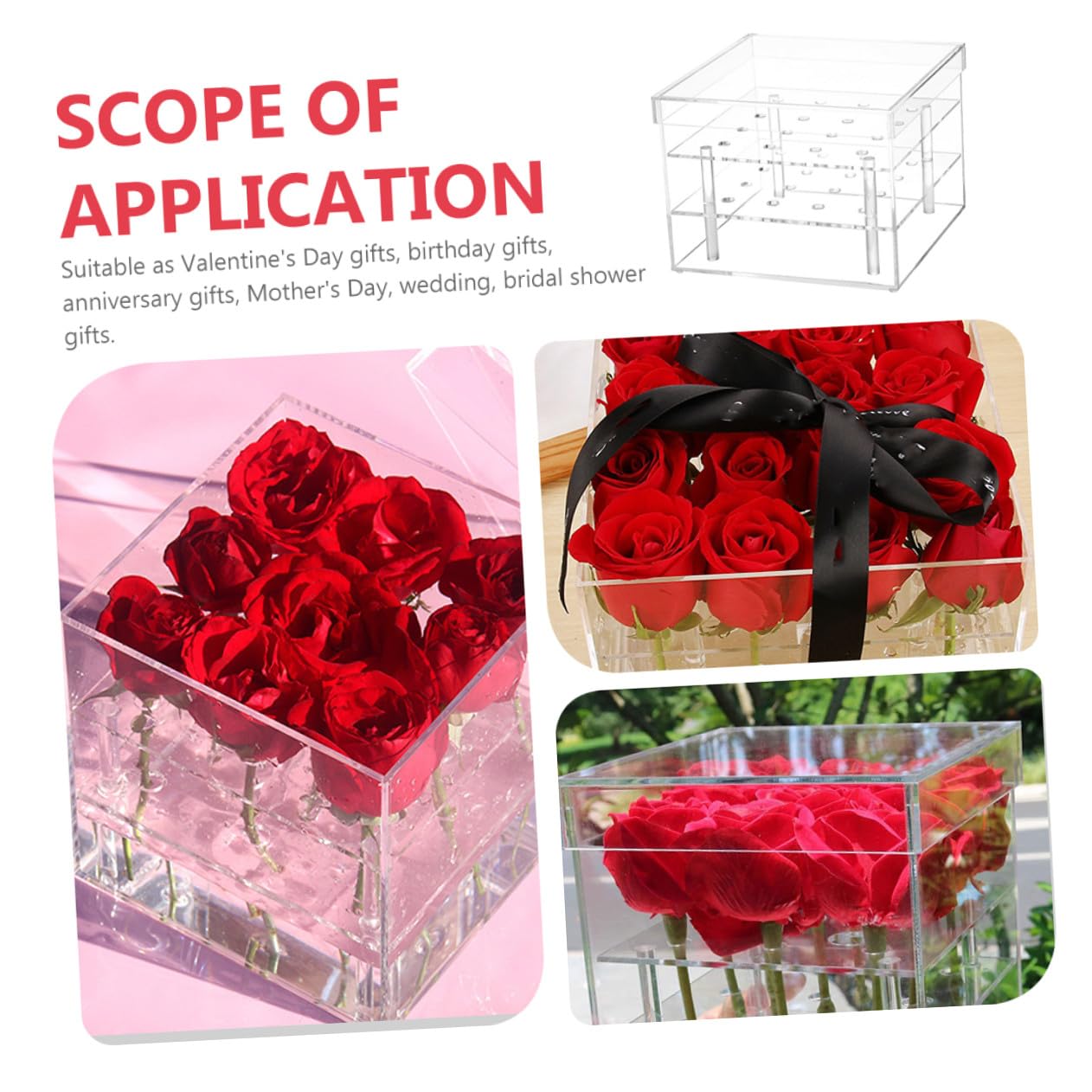 Scatola di Fiori Eterni in Acrilico Trasparente 16 Fori Contenitore per Composizioni Floreali Conservate Fioriera Rigida per Confezioni Regalo e Decorazioni Matrimonio