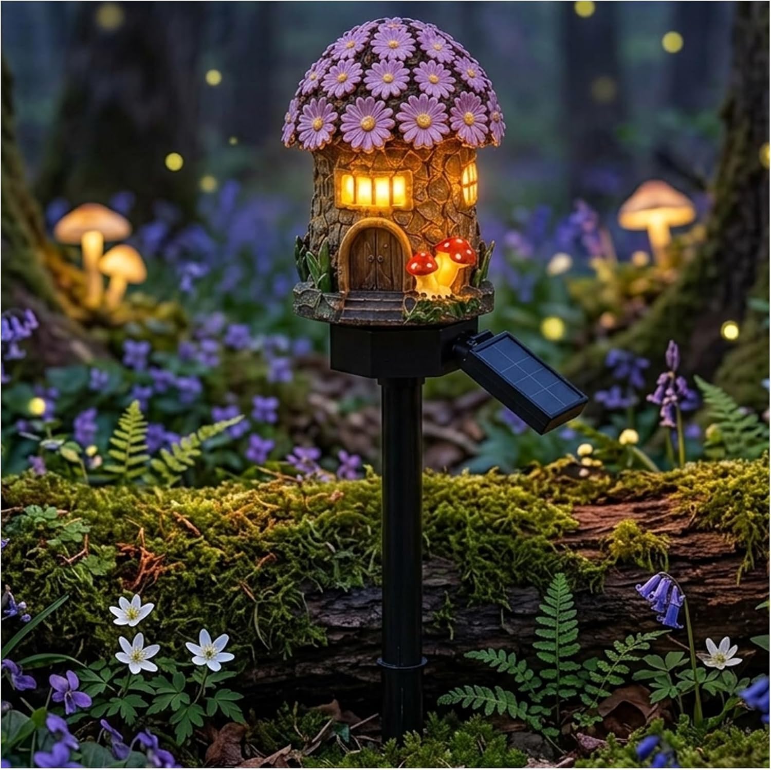 Siebkorb Solar Fairy-Tale Mushroom House Lights Cottage Garden Stake Lights,Resin Mushroom Cottage Figurine, Waterproof Led Outdoor Solar Pathway Lights for Lawn, Walkway, Patio, Yard (#C)