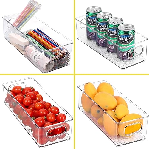 Miniatura 7 de Juego de 6 cubos organizadores de despensa para refrigerador, organizadores apilables para refrigerador con asas para despensa, congelador, cocina,