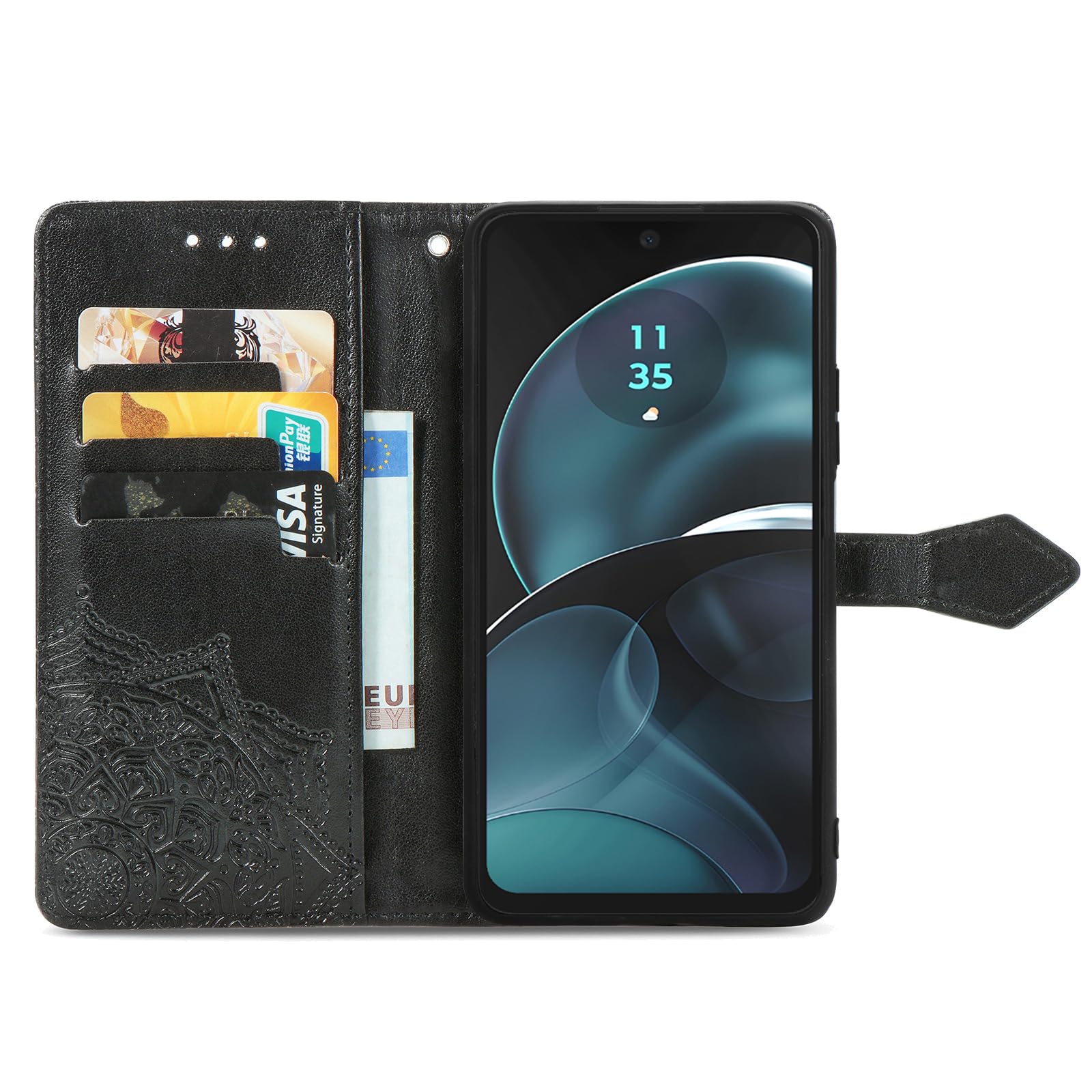 PEIYE Rilievo Cover per Motorola Moto G14, Custodia Libro Flip in PU Pelle Portafoglio, Case Antiurto Soft con Porta Carte e Chiusura Magnetica, Funzione Stand,Blu