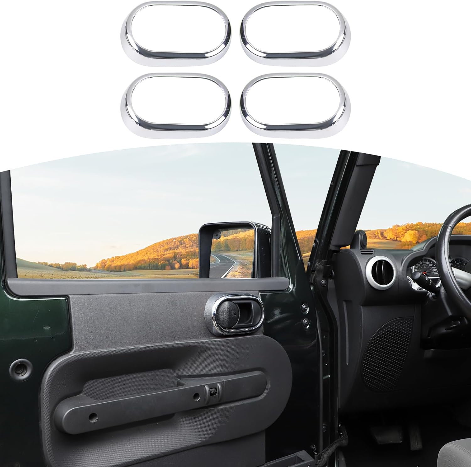 RT-TCZ for Jeep JK Inner Door Handle Trim Cover for Jeep Wrangler JK JKU 2007-2010 4DR Chrome Interior Accessories 4pcs
