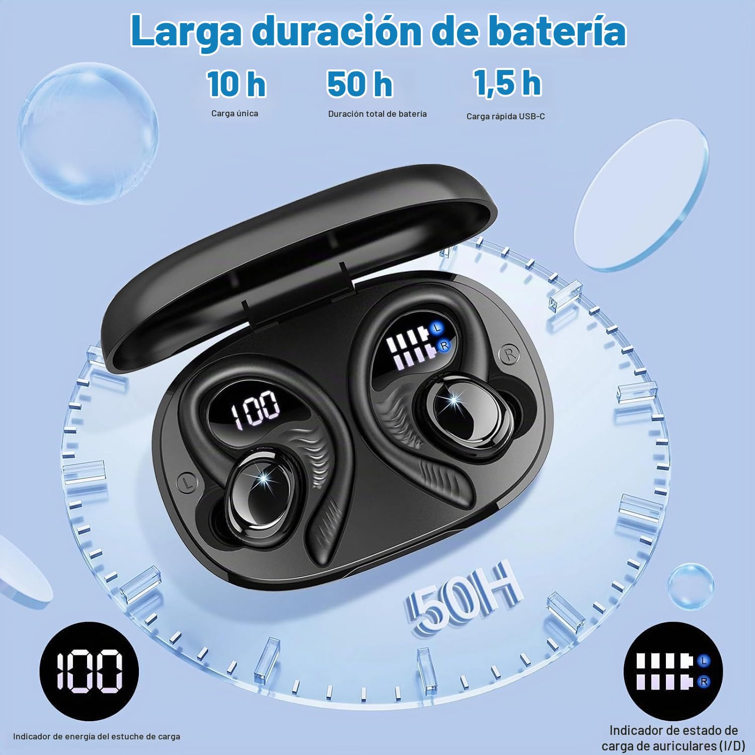 Auriculares Inalámbricos Bluetooth Deportivos【NEW】,60H Cascos Bluetooth 5.4