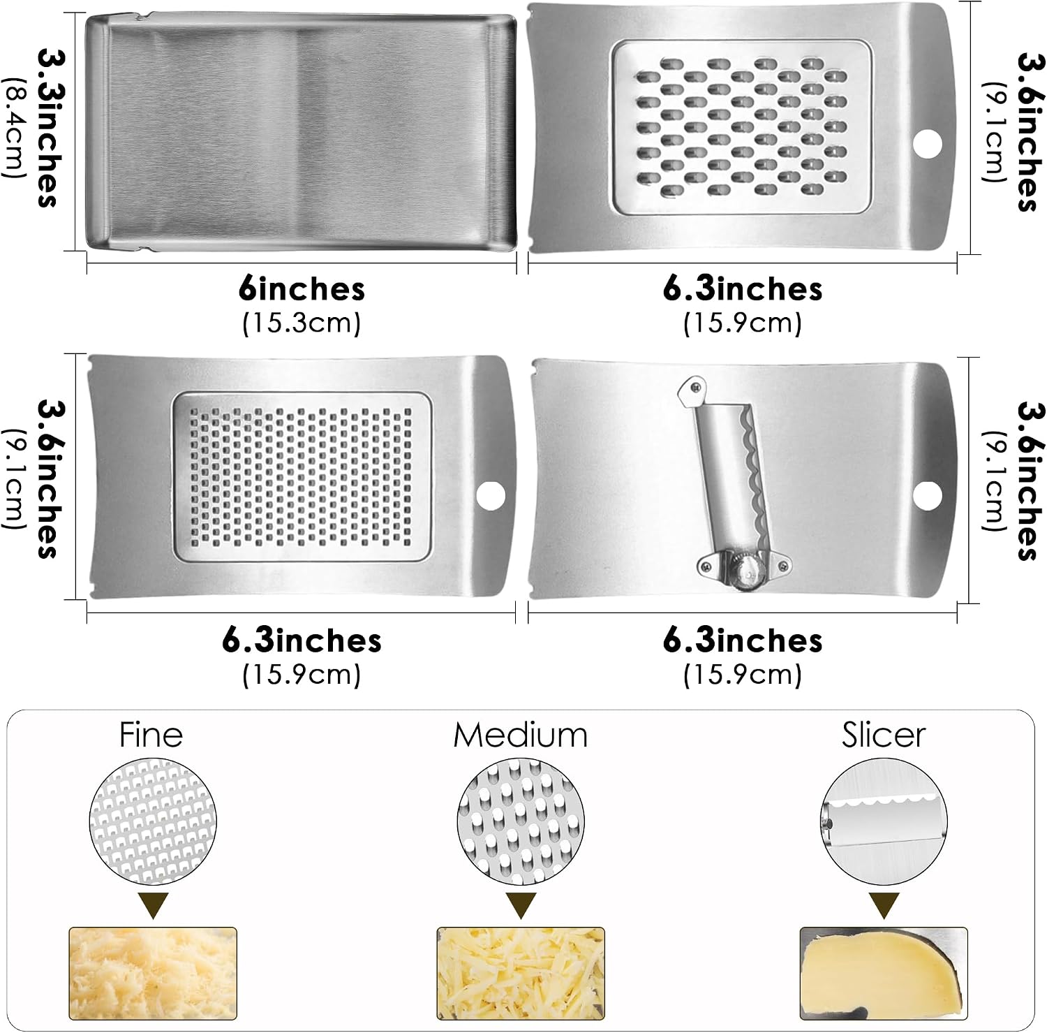 Handheld Cheese Grater, 3-in-1 Stainless Steel Slicer, Grater and Shredder with Tray, Food Graters Tools for Kitchen, Suitable for Potato, Vegetable, Butter, Cheese