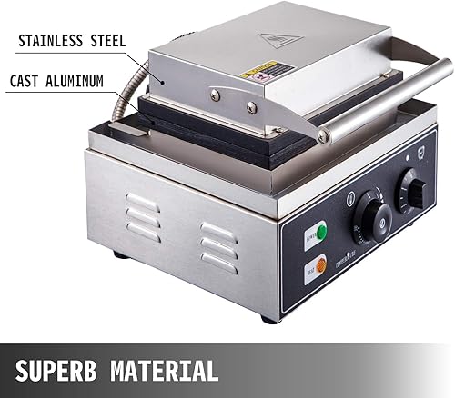 Miniatura 3 de VEVOR - Máquina comercial de donas de gofres de 110 V, 6 agujeros, calefacción de doble cara 122.0-572.0 °F, máquina eléctrica de donas 1550 W