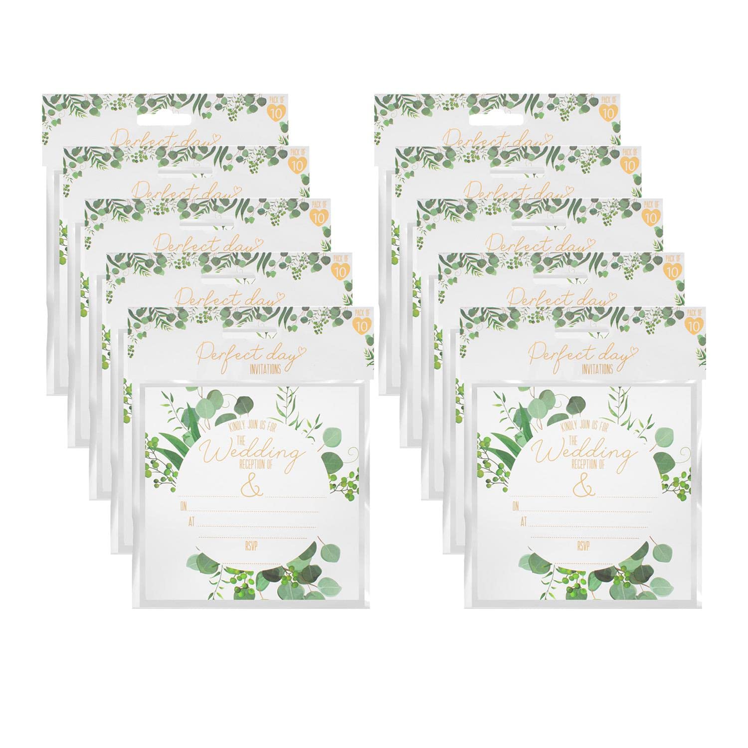 YöL 100 Green Gold Eucalyptus Wedding Reception Invitation Cards Wedding Stationery Guests Party Supplies Invites Marriage