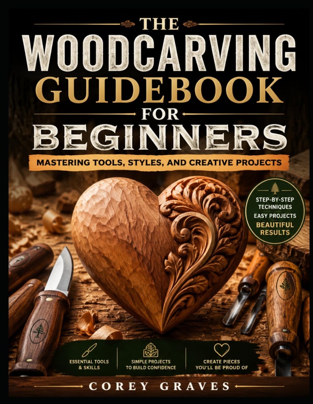 THE WOODCARVING GUIDEBOOK FOR BEGINNERS: Mastering Tools, Styles, and Creative Projects