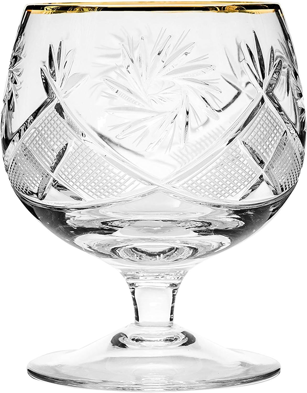 HOMEHUT Set of 2 Hand Made Vintage Crystal Glasses, Brandy & Cognac Snifter with 24K Gold Rim, Old-Fashioned Glassware