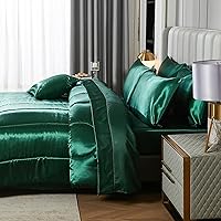 Vista 3 de Juego de edredón de satén con juego de sábanas, ropa de cama en una bolsa, ropa de cama sedosa de lujo con 1 edredón, 1 sábana encimera, 1 sábana