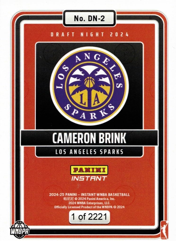 2024 Panini Instant Draft Night WNBA Basketball #DN-2 Cameron Brink Rookie Card Sparks - Only 2,221 made!