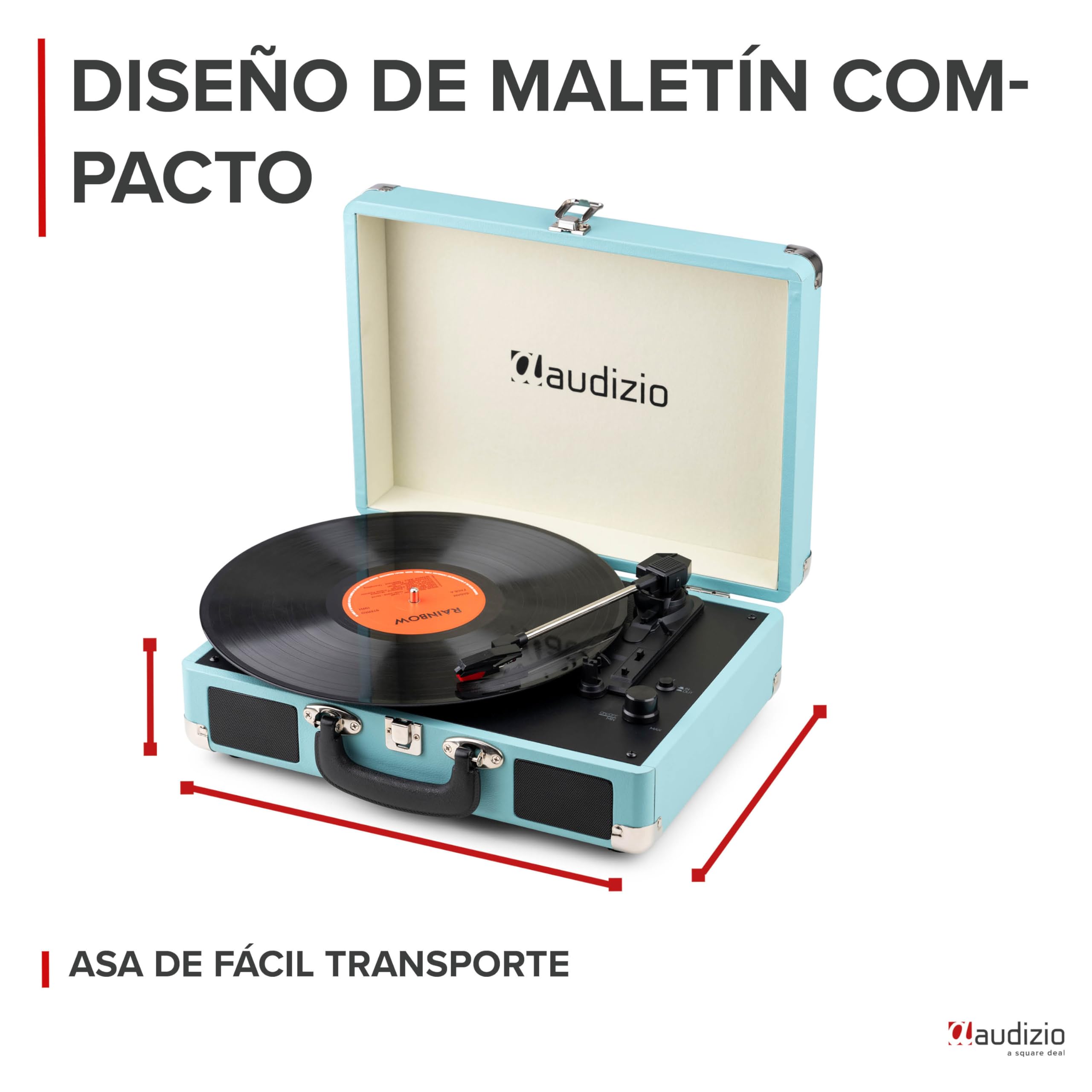 Audizio RP116B Tocadiscos con Altavoz, Funciona con Bluetooth 5.0, digitalización con USB, AUX, Parada automática, Tocadiscos de Vinilo de 3 velocidades y transmisión por Correa de 33/45/78 - Azul