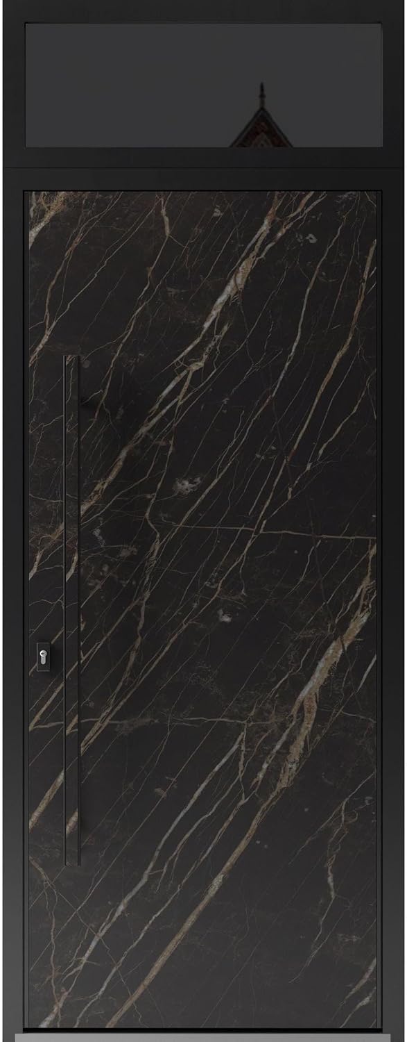 VDOMDOORS Front Exterior Prehung Steel Door/Dekton 0118 Natural Noir/Top Exterior Window Sidelite/Entry Metal Modern Painted W36 x H80+16" Right Hand Inswing