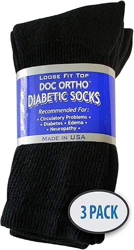 Miniatura 8 de Doc Ortho Calcetines de algodón para diabéticos de ajuste holgado para hombres y mujeres, 3 pares, cuello redondo