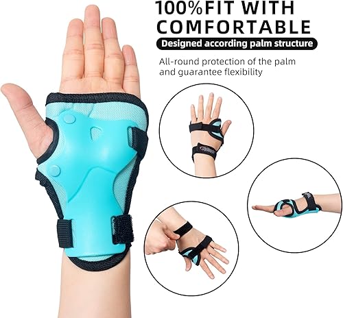 Miniatura 16 de Nattork Rodilleras para niños y jóvenes, rodilleras y coderas con muñequeras 6 en 1, juego de equipo de protección para monopatín, patines en línea