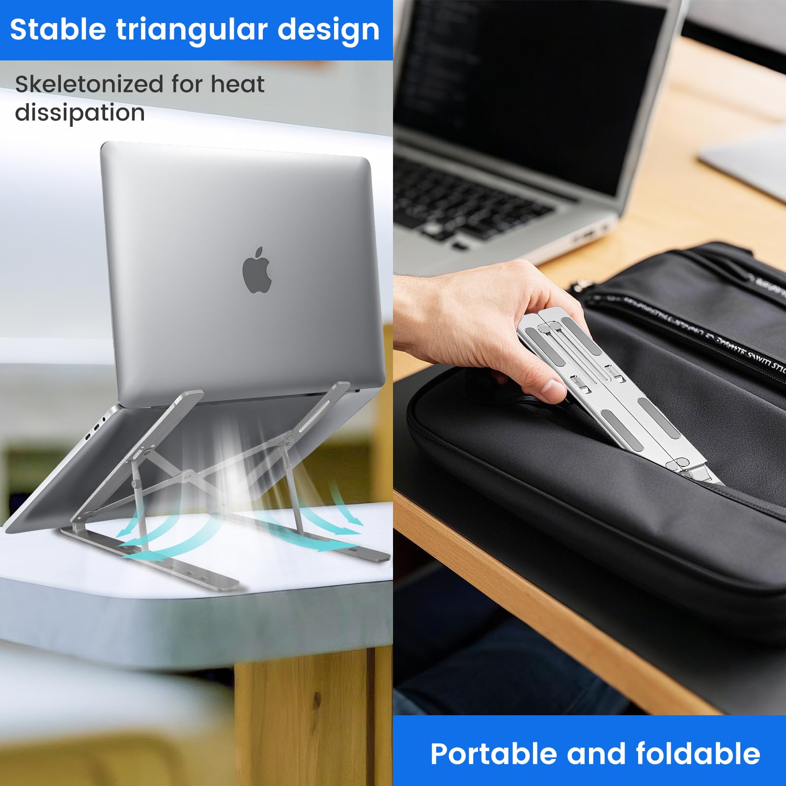 Adjustable Laptop Stand for Desk – Foldable & Portable ABS+Silicone Riser, Ventilated Cooling Holder for 10-17.3” Laptops & Tablets (Black) - 3