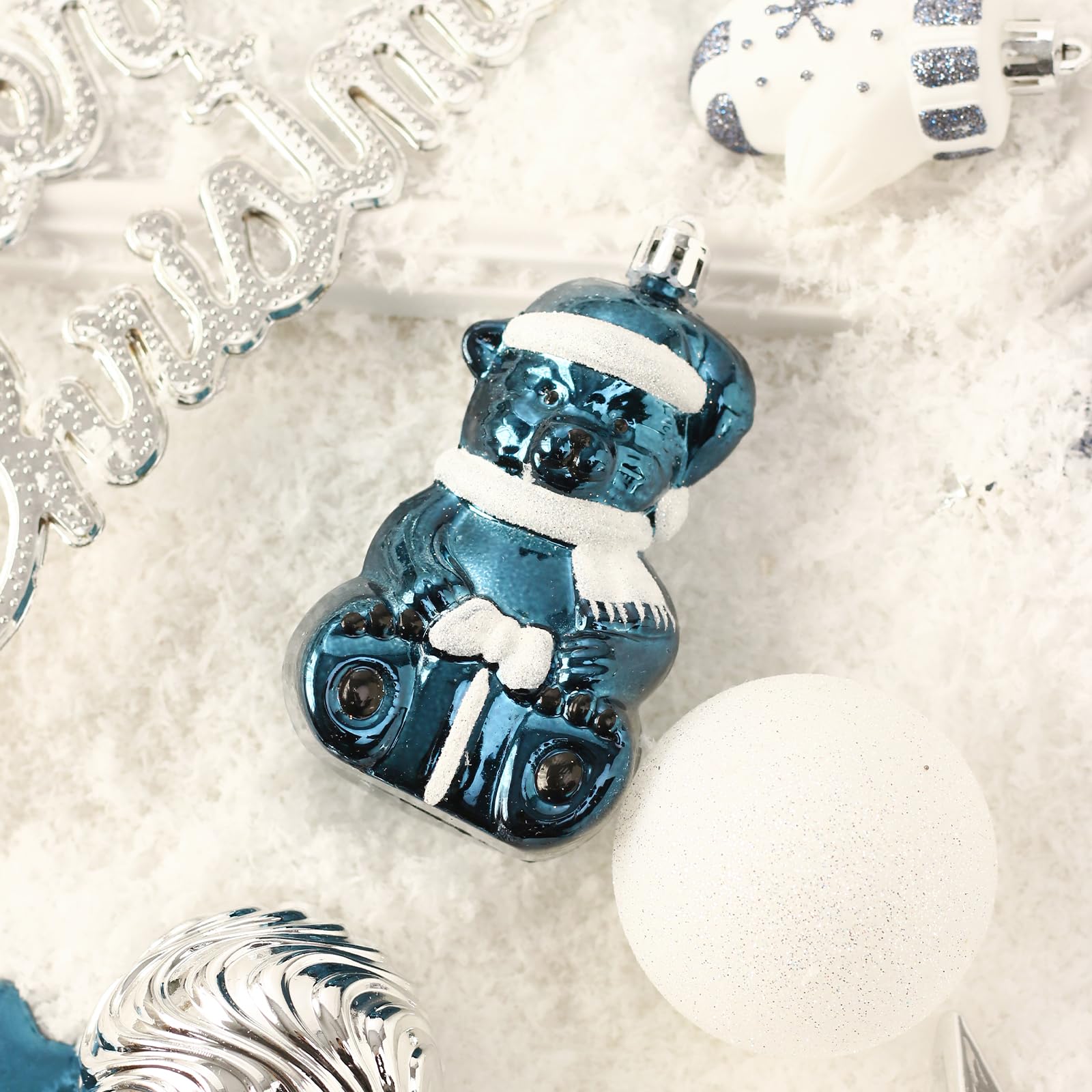 GAOMON 70 ct Weihnachtskugel-Ornamente-Set, 68 Stück, bruchsicher, blau silber, Baumschmuck zum Aufhängen und Frohe Weihnachten-Schild und Baumspitzen, Weihnachten, Innen- und Außenbereich, Party