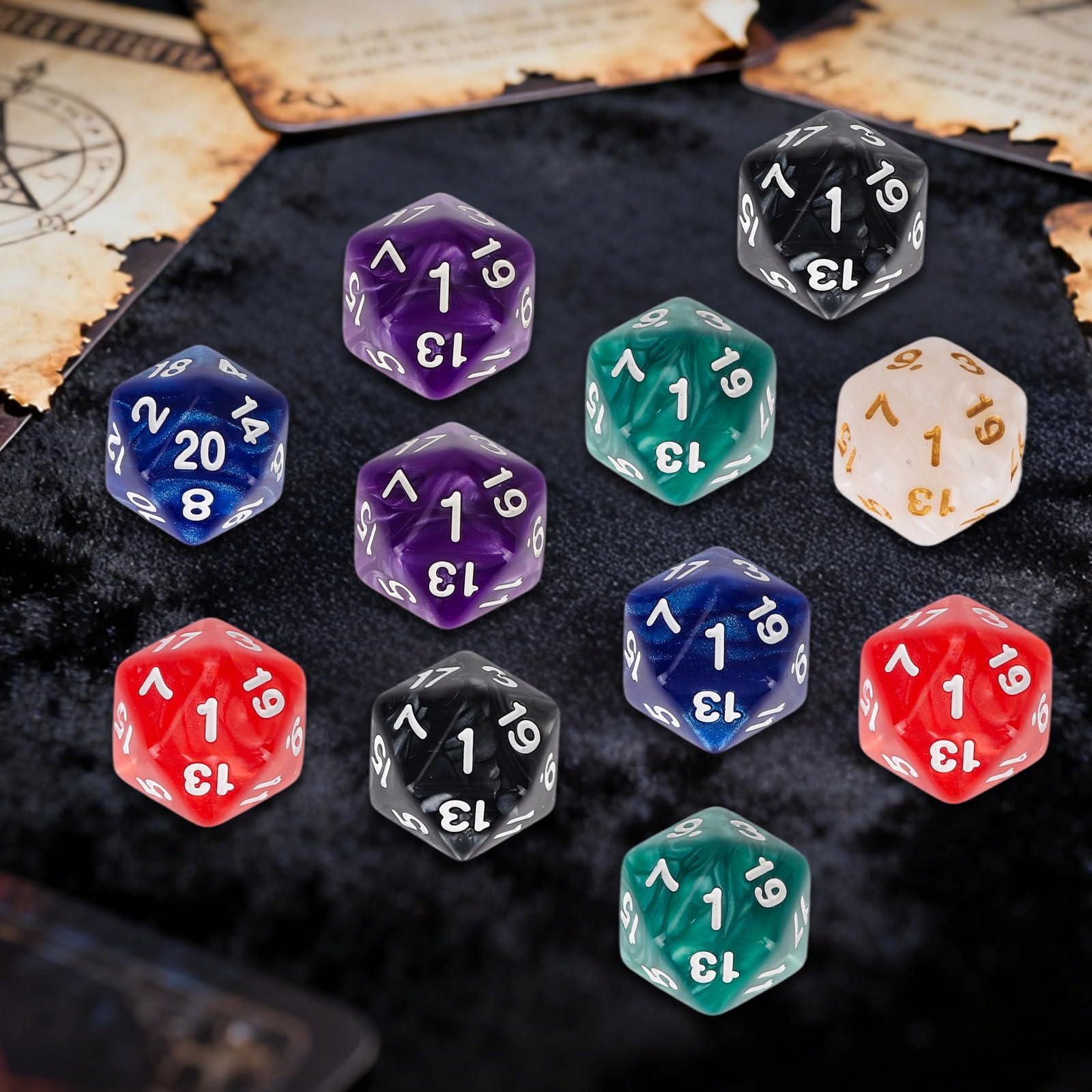 12 Pezzi Set di Dadi D20 Standard in 6 Colori, a 20 Facce Dadi Contatore per Giochi di Ruolo MTG DND Party Card Loaded Games con Custodia