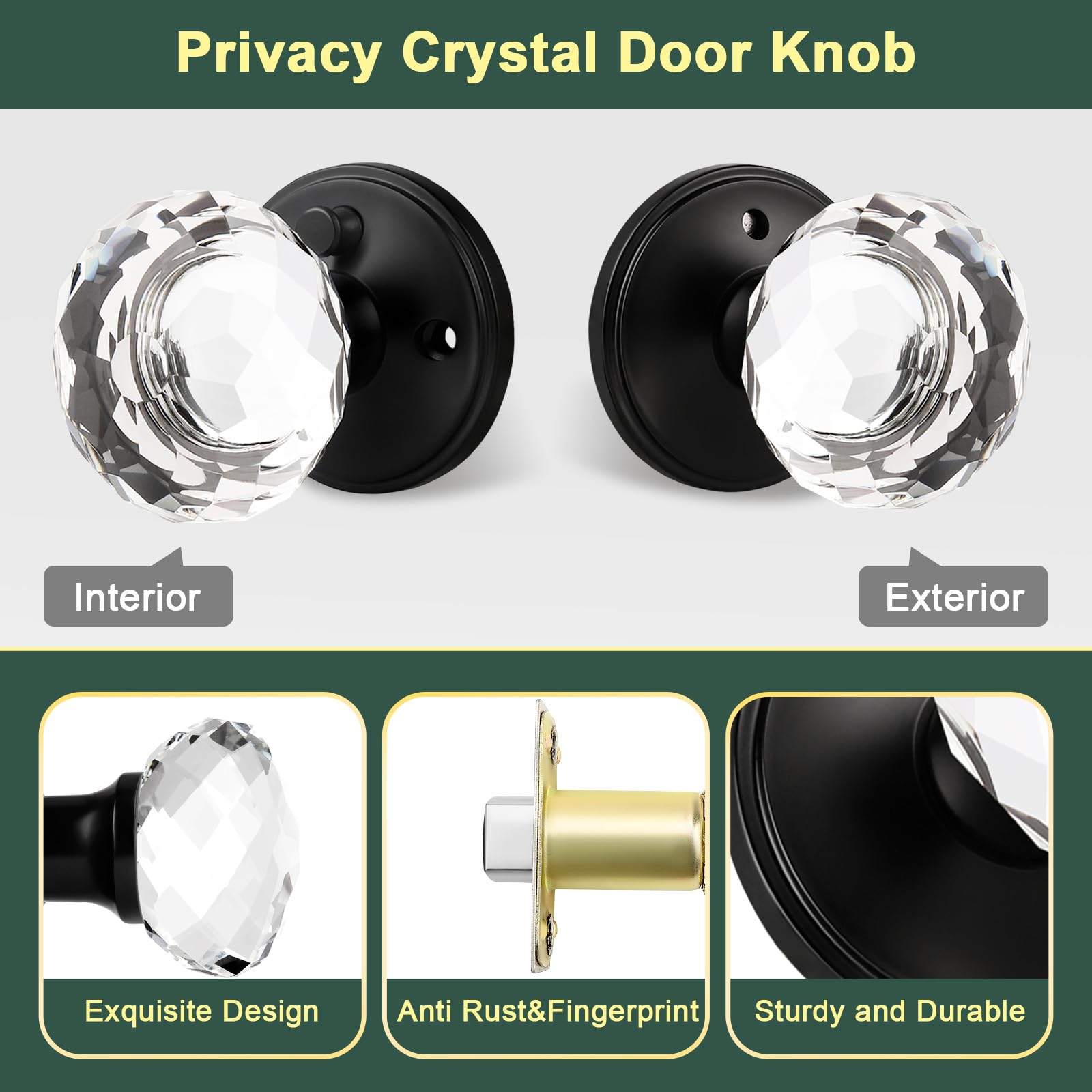 Elegant Black Crystal Door Knobs - 5 Pack -2
