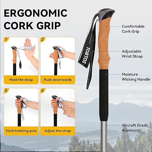 Miniatura 4 de TOBTOS Bastones de senderismo telescópicos, paquete de 2  Bastones de senderismo ajustables y bastones para caminar, aluminio 7075 con empuñaduras