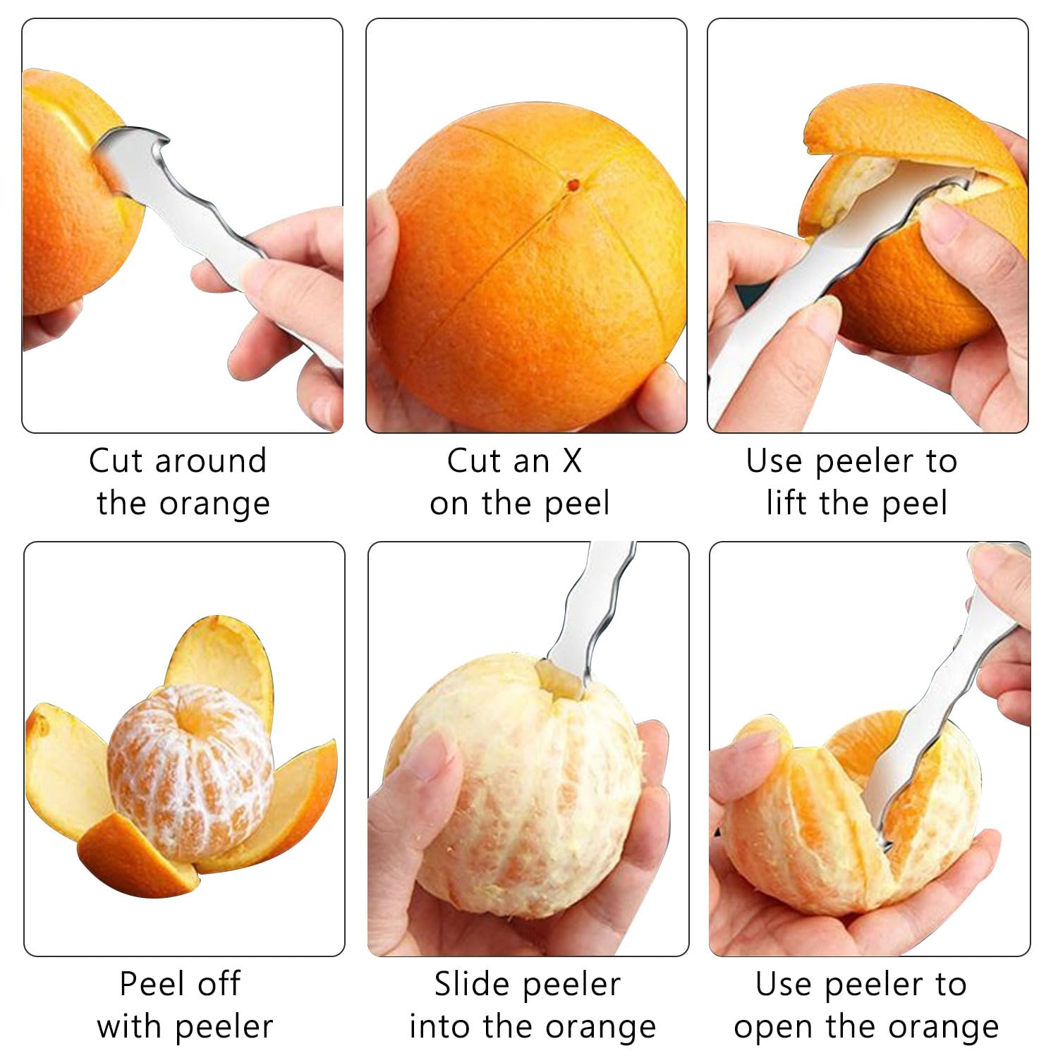 2 herramientas peladoras naranjas de acero inoxidable 304 | Easy - Pelador de cítricos, pelador de frutas y removedor de piel para naranjas, pomelos, limón