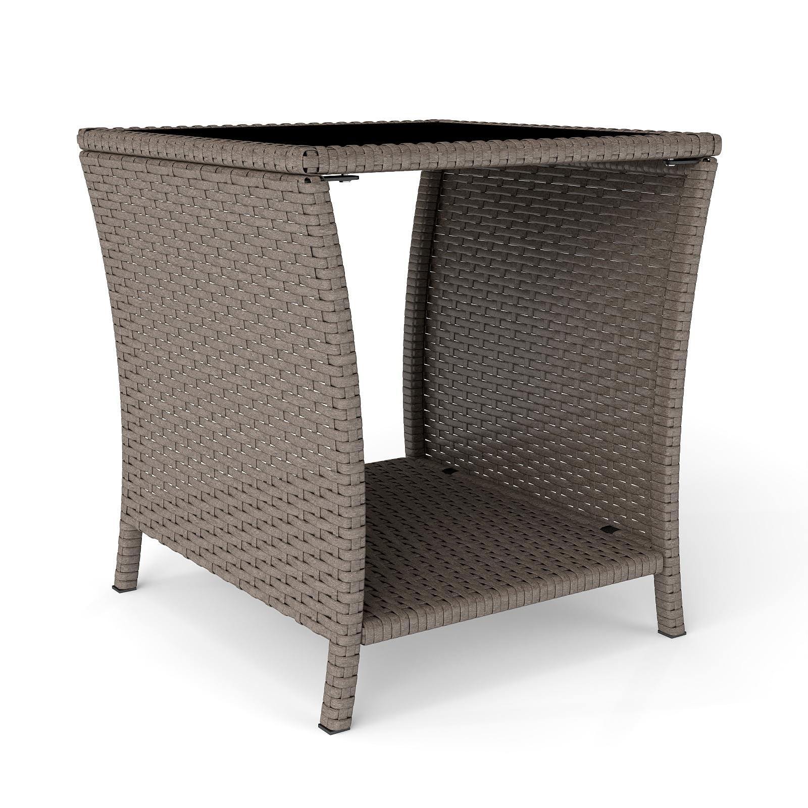 Kinfant Rattan Patio Side Table - Modern Wicker End Table, PE Rattan Coffee Table with Glass Top, Weather-Resistant Patio Furniture for Patio, Balcony