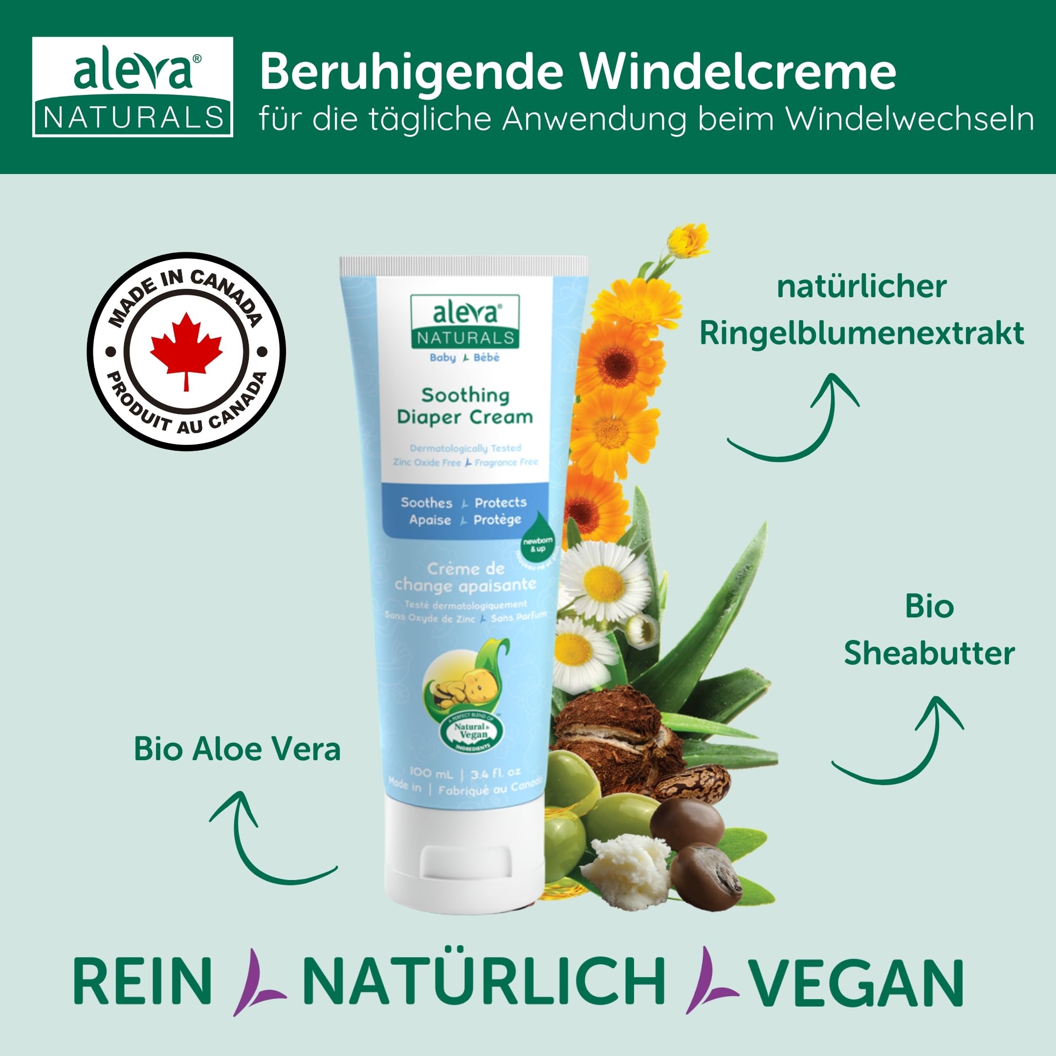 Aleva Naturals Newborn Baby Set – 100% natürliche Pflege für die empfindliche Haut Ihres Babys, hypoallergen, ohne Parabene & Sulfate, enthält Shampoo, Lotion, Windelcreme & Feuchttücher