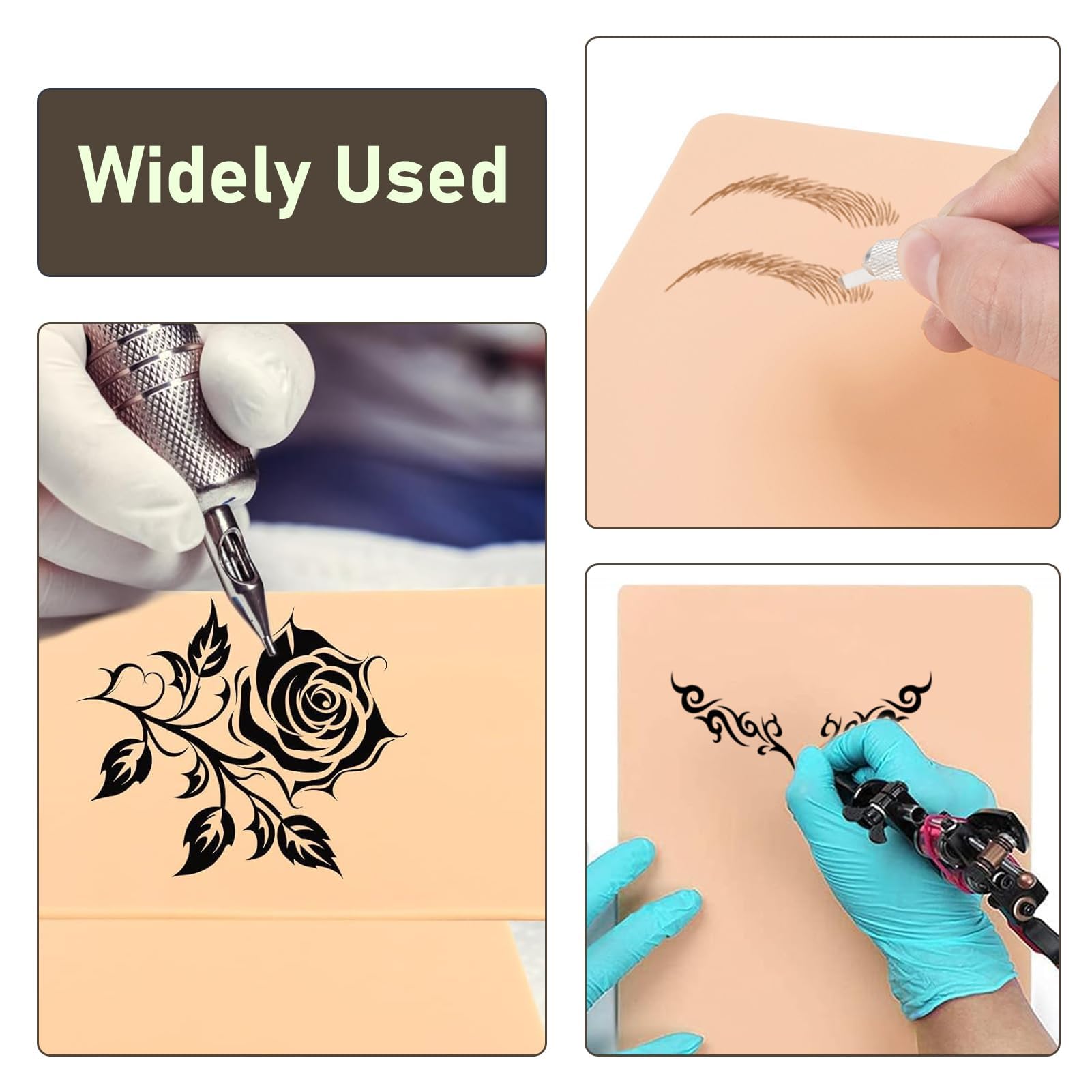 12 Piezas Piel Sintética para Tatuaje, Silicona Piel de Tatuaje Doble Cara Piel de Práctica en Silicona Flexible para Microblading Cejas y Tatuajes Máquina Agujas Uso Profesional y Principiantes