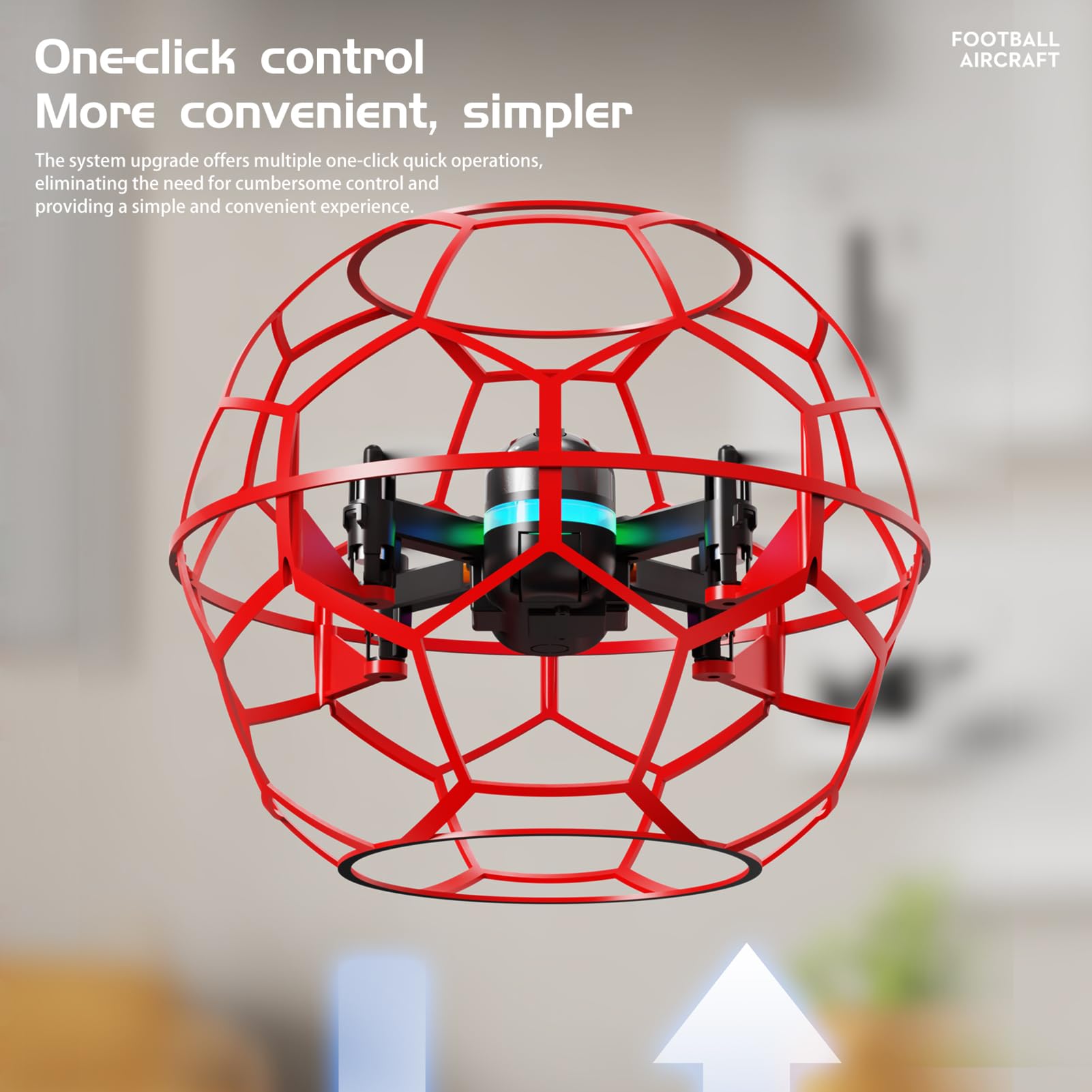 Drone calcio RC 2,4 GHz Quadricottero con telecomando senza testa a 6 canali con giroscopio Un pulsante Luci a LED per decollo e atterraggio Velocità regolabile per (Rossa)