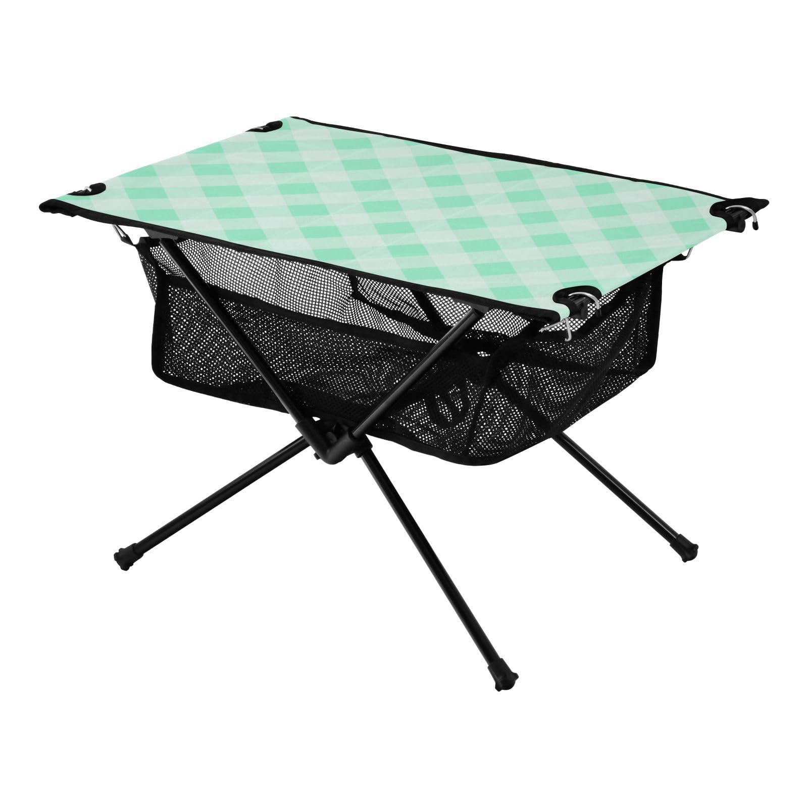 Table de plage pliante carrée blanche verdâtre avec sac de transport pour la plage, la pêche, le camping